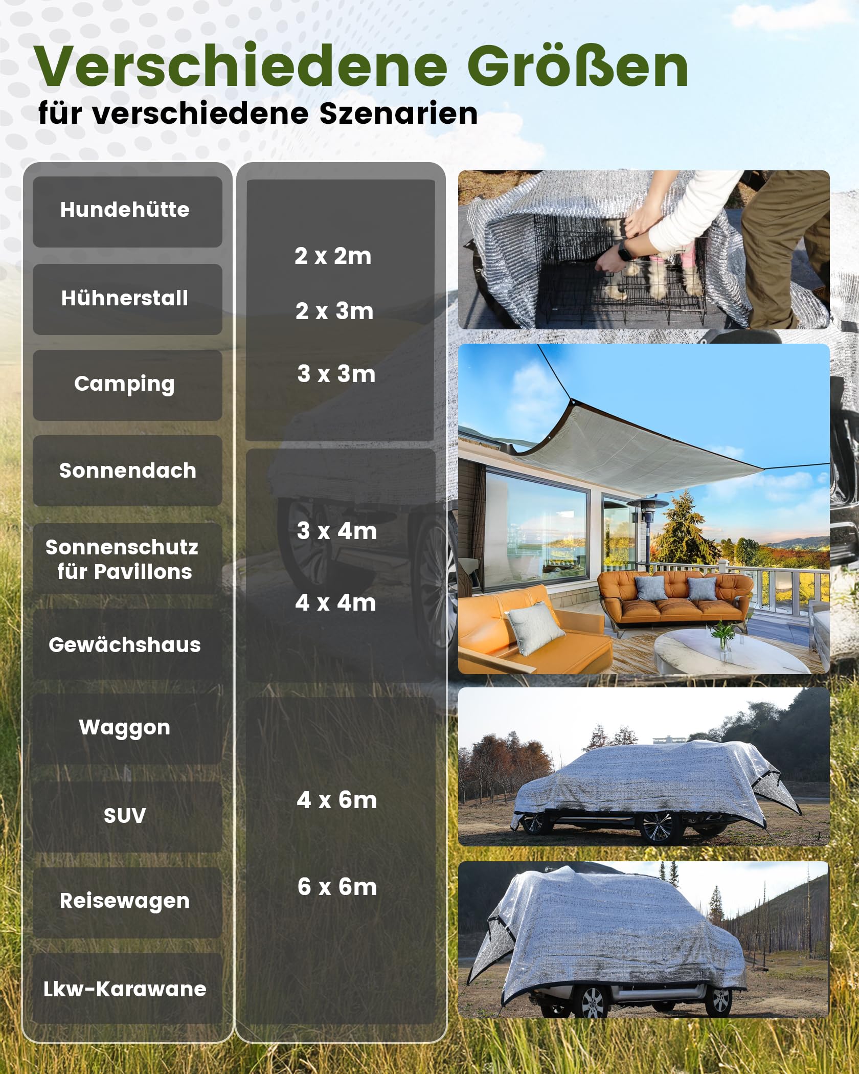 Ezcasch Schattennetz Auto für Hunde 3x4m, 85% Aluminium
