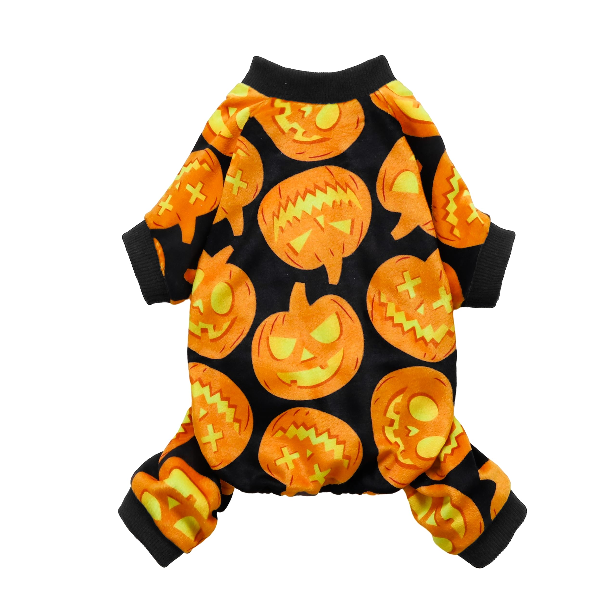 Fitwarm Halloween Pumpkin Dog Pajamas, Funny Dog Winter Clothes for Small Dogs Girl Boy, Pet Jumpsuit, Cat Halloween Costumes with Feet, Lightweight