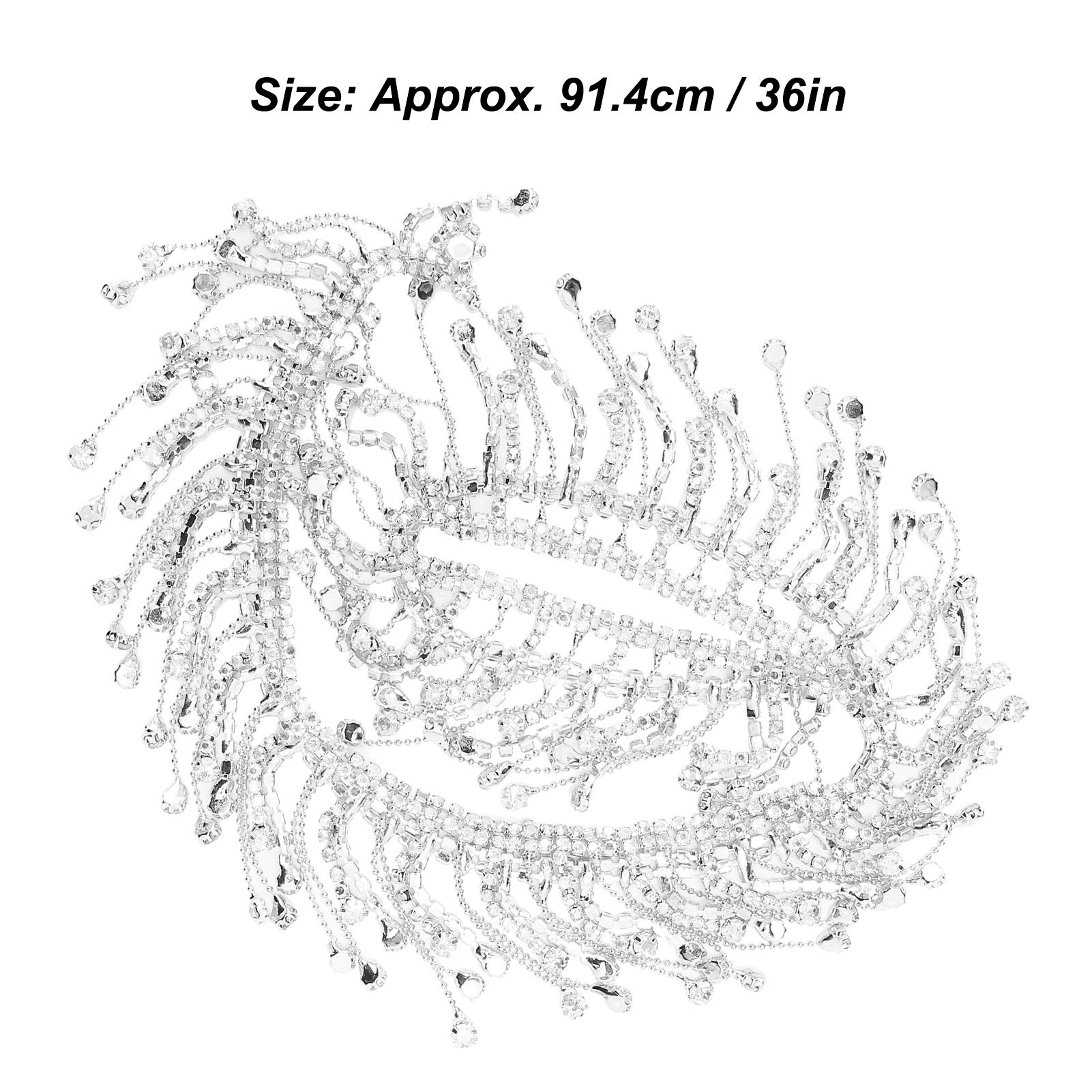 Rhinestone Tassel Chain Fringe Trim Crystal Applique Bridal Embellishments for DIY Wedding Party Clothing Decoration (Silver)