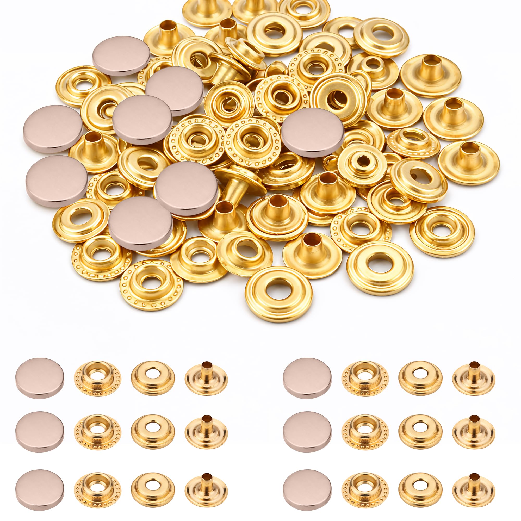 Trimming Shop Press Studs 4 Part Snap Fasteners – Alloy Cap Metal Snap Buttons for Leathercraft, Clothing Repair, Jackets, Bags & DIY Sewing Projects (12.5mm, Matt Gold, 10pcs)