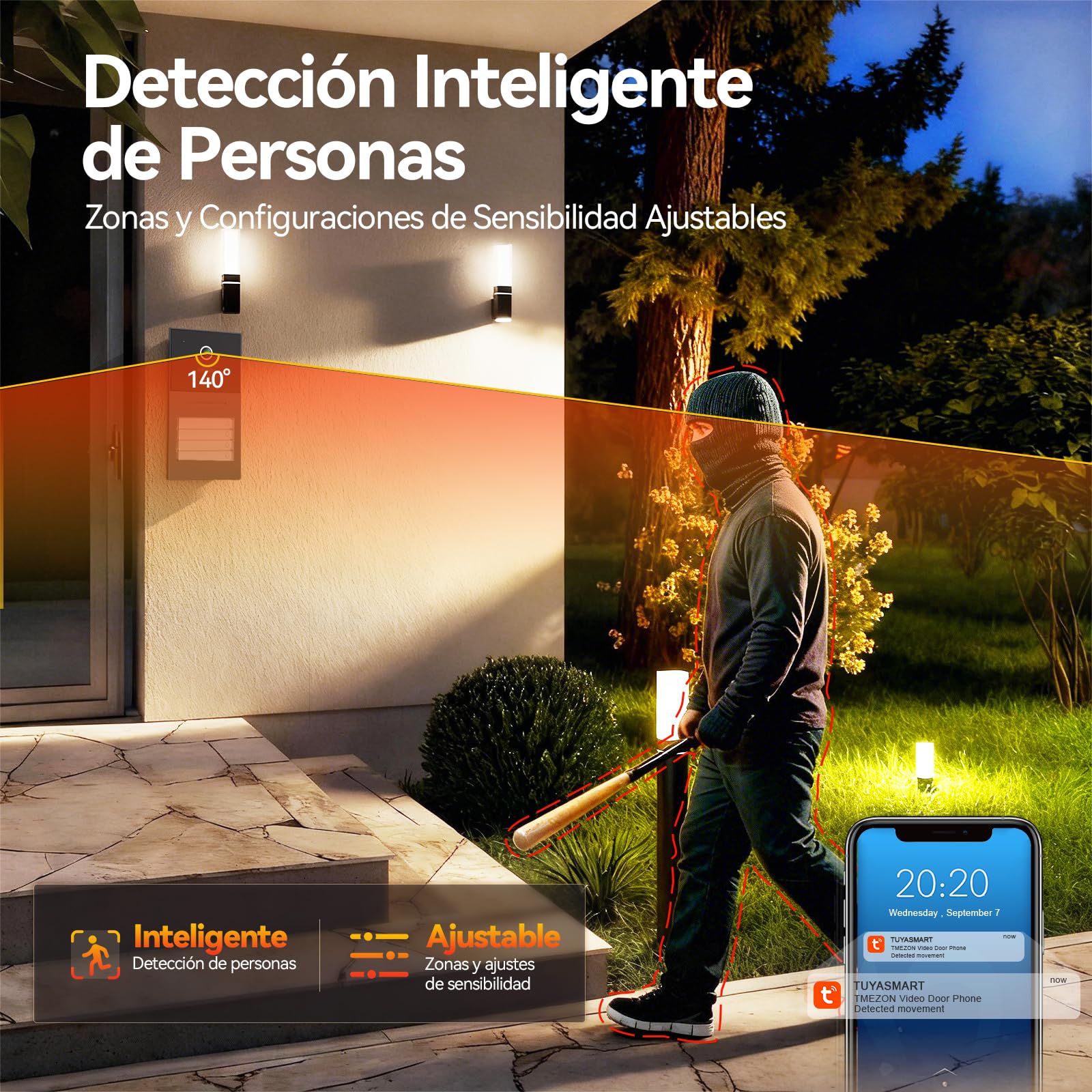 TMEZON Videoportero WiFi 2 Hilos,Sistema de Intercomunicación con 7'' Monitor Táctil a Color,Timbre Metálico de 1080P con Cámara,detección de Movimiento Humano,Desbloqueo en Remoto,para 4 familias