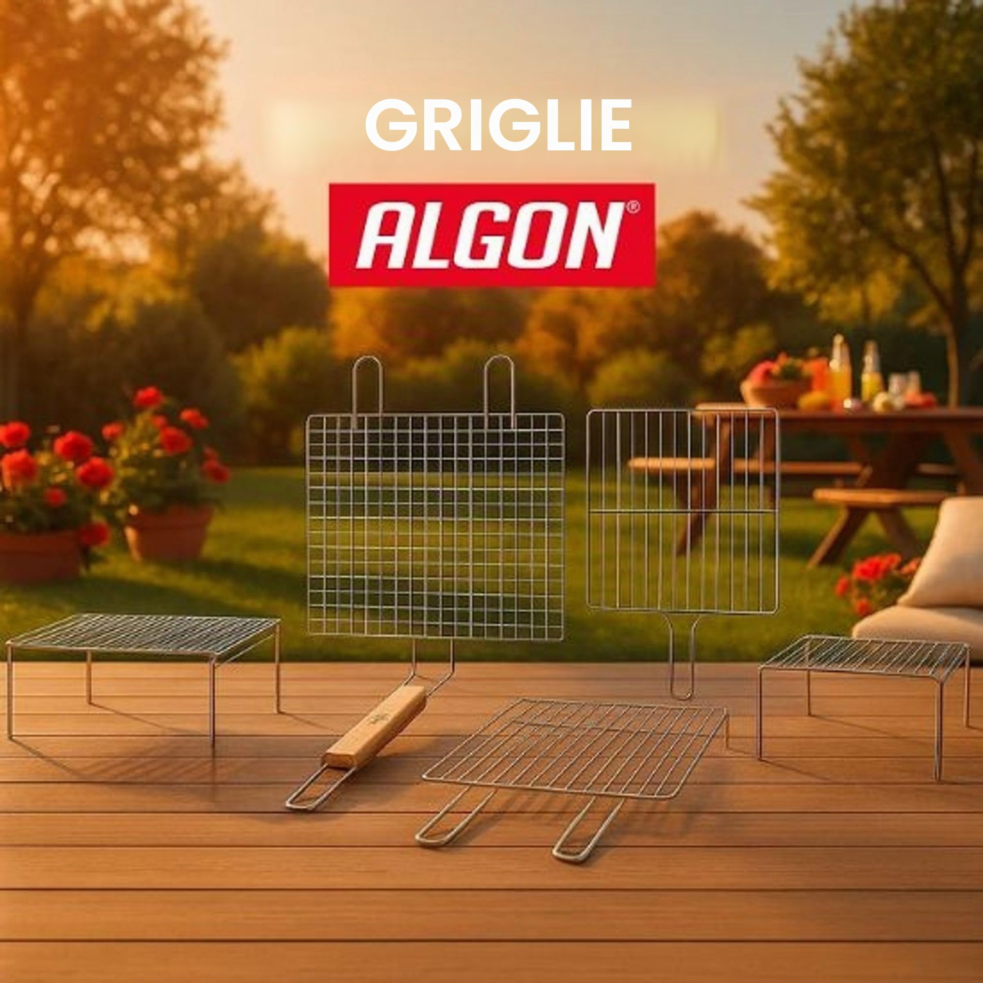 Algon Grill Barbecue Grande Doppio, Acciaio Inox Zincato Grigio Metallizzato con Chiusura di Sicurezza, 50 x 50 cm