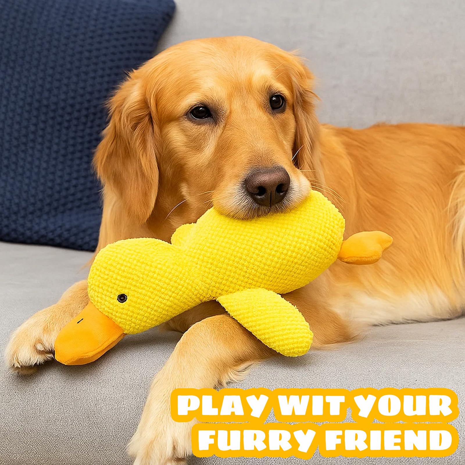 Squeaky Dog Toys, Yellow, 32cm x 28cm, Duck Dog Toy for Small Medium Large Dogs Interactive Plush Puppy Toys with Squeaker - Image 4