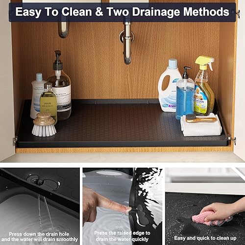 Miniatura 4 de Tapete para debajo del fregadero, tapete impermeable para gabinete de cocina de 31 x 22 pulgadas, forro de silicona flexible para debajo del