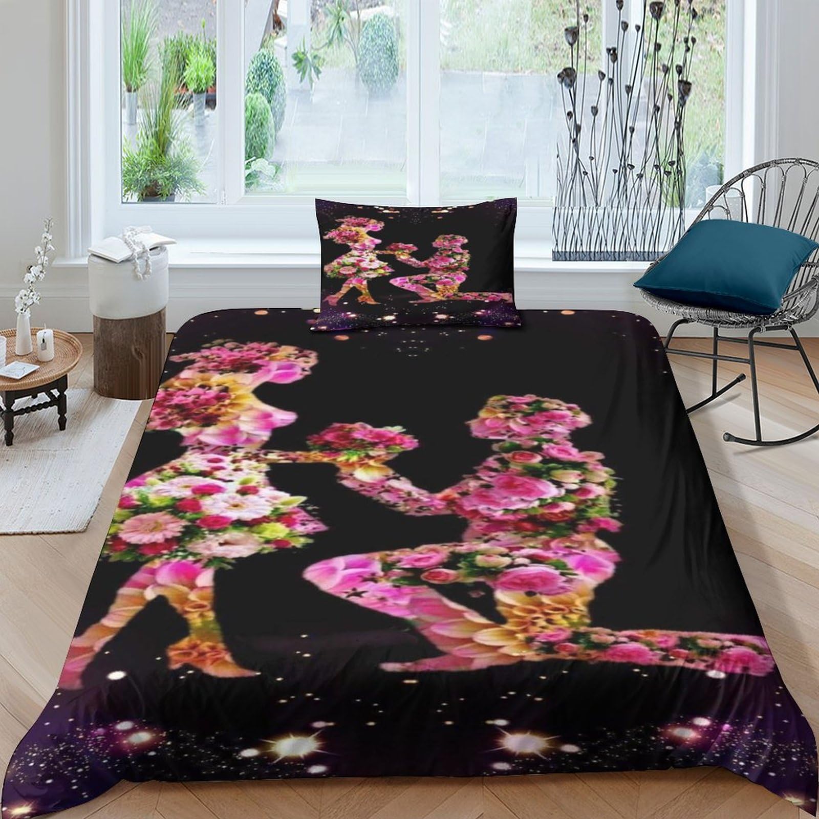 Parure de lit hypoallergenic 135x200cm couette 3D fleurs