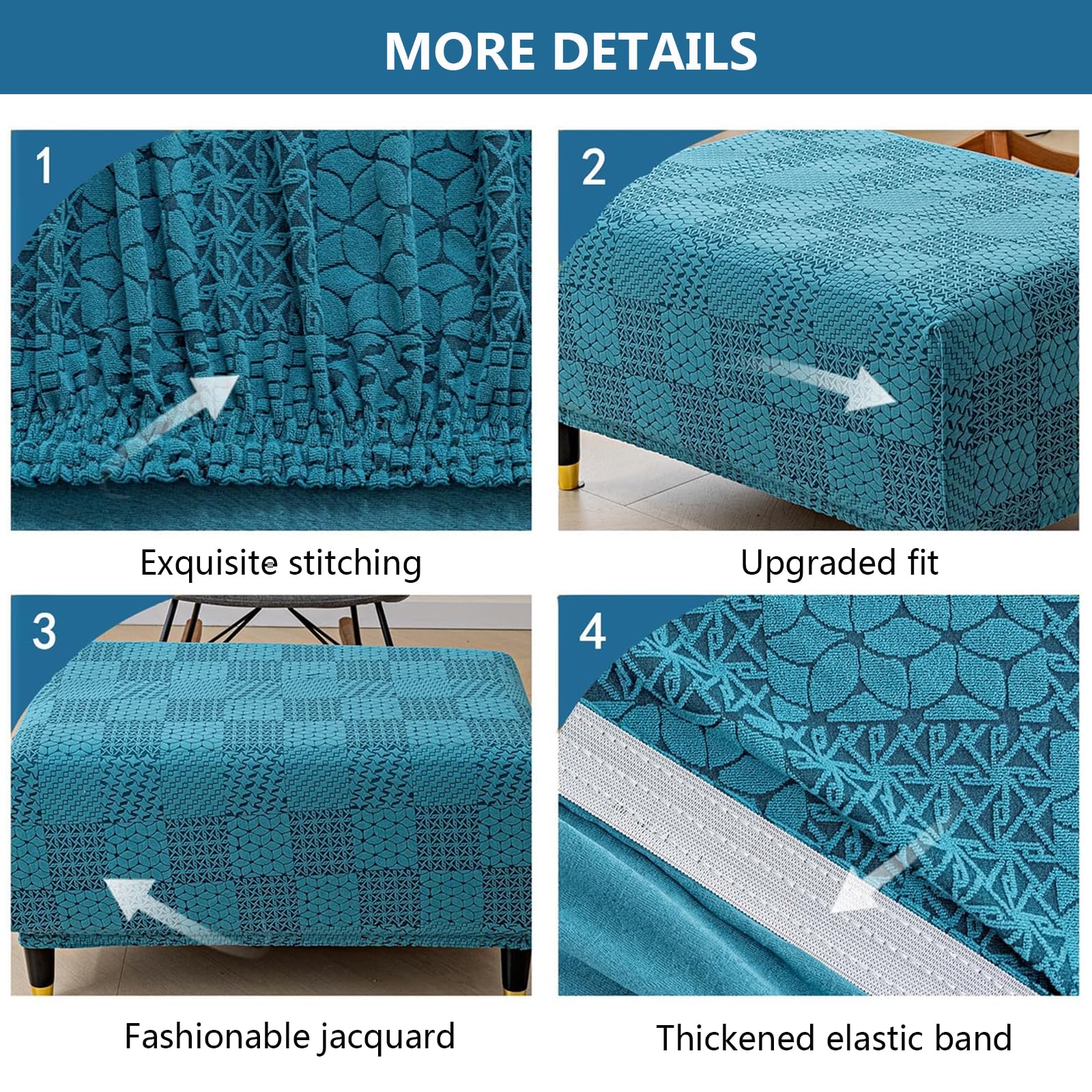 Copri Pouf Rettangolare Elasticizzato Jacquard – Lavabile, Antiurto, Adatto A Cani E Bambini