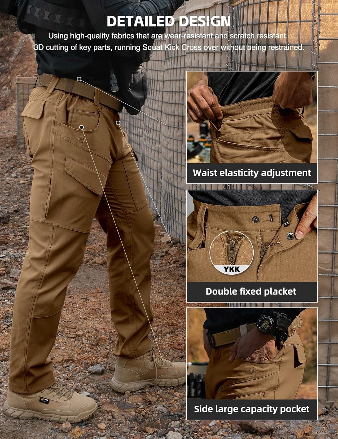 Tactical Pants Men's Flex Ripstop Water-Resistant Lightweight Stretch Cargo Trousers for EDC Outdoor Work Hiking - Image 3