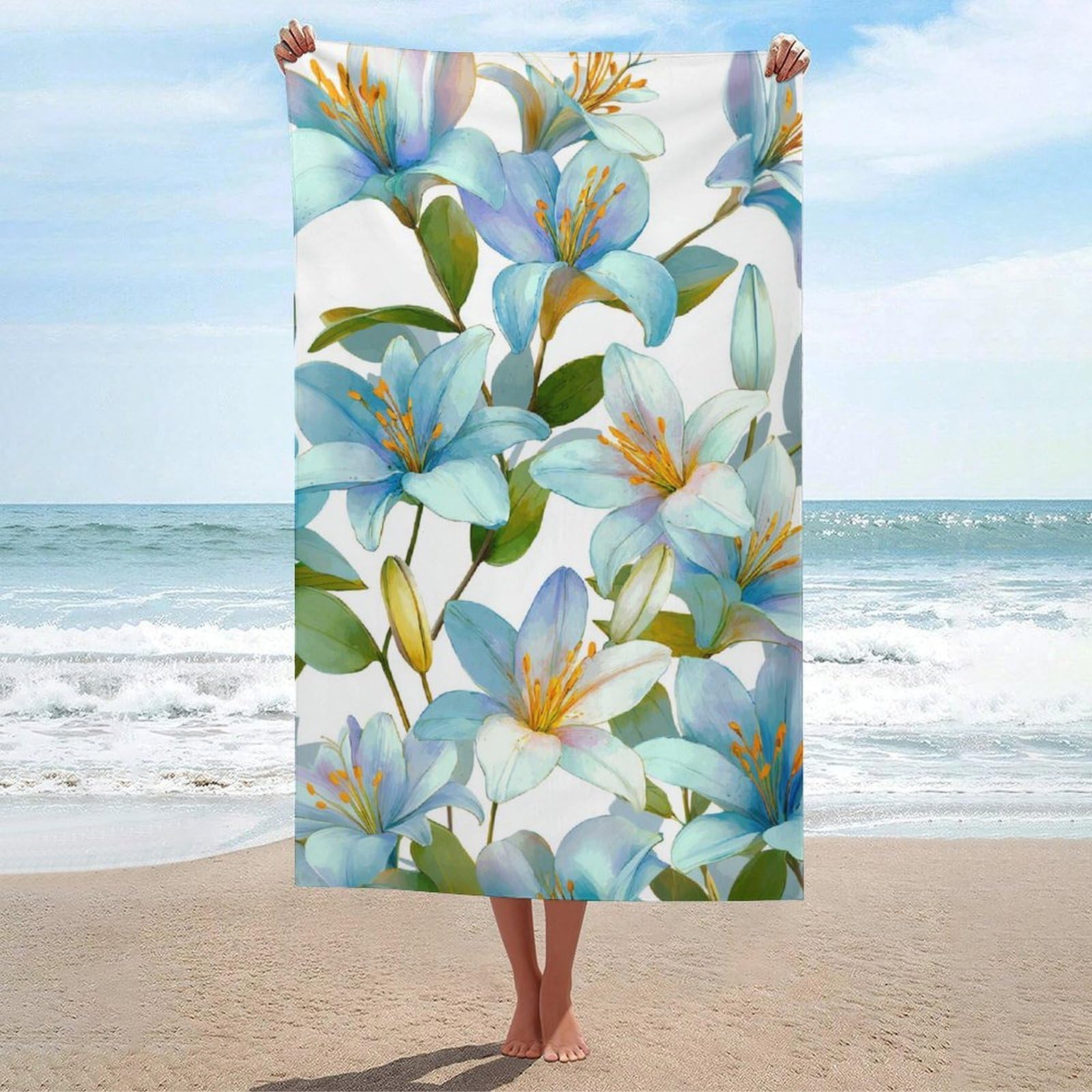 asbwuo Watercolor Flower Lilies Pattern Beach Towel