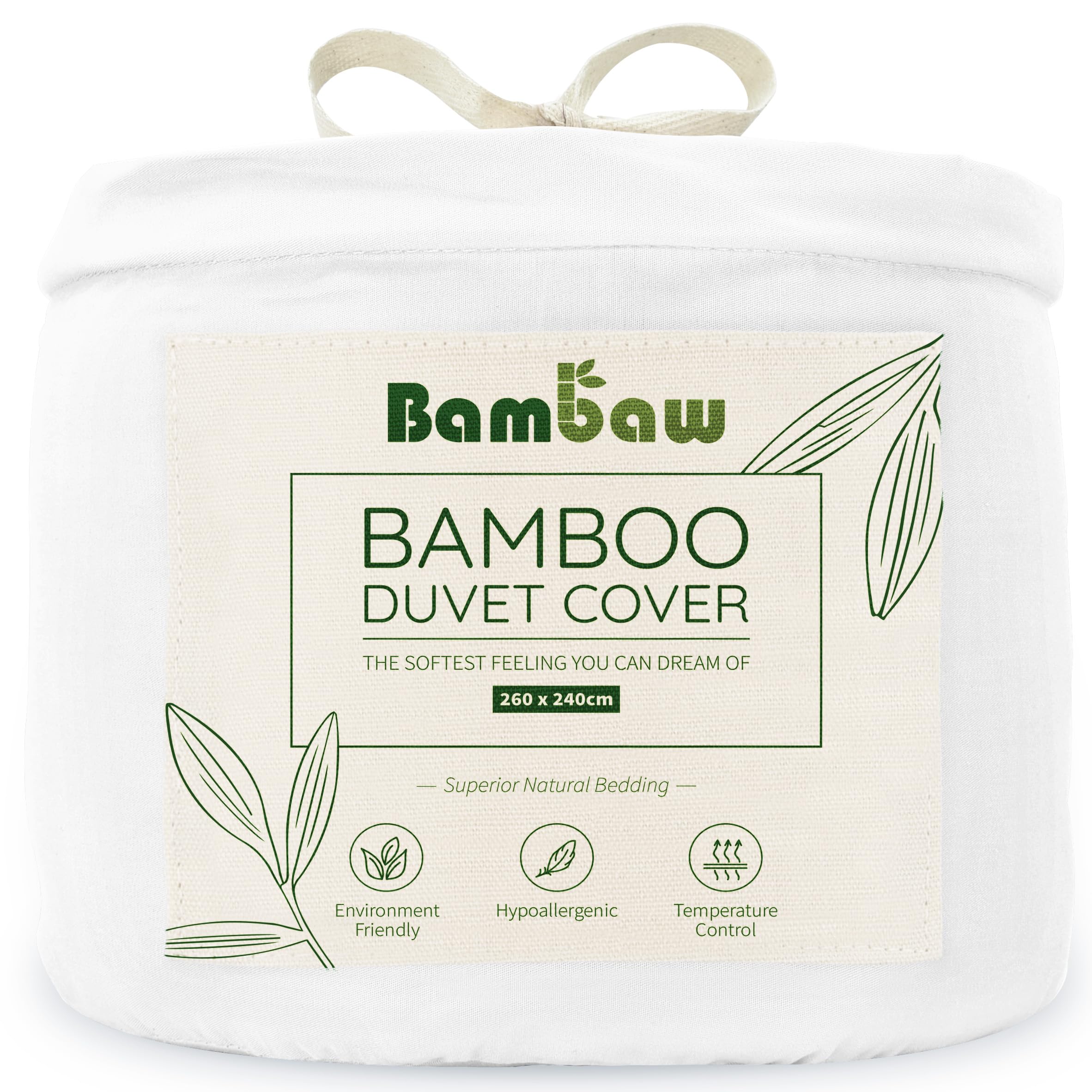 Bambaw – Funda Nordica Cama 180 (240x260 cm), Ropa de Cama de Bambú, Suave, Hipoalergénica, Transpirable, Sábanas Ecológicas – Funda Nórdica Blanca