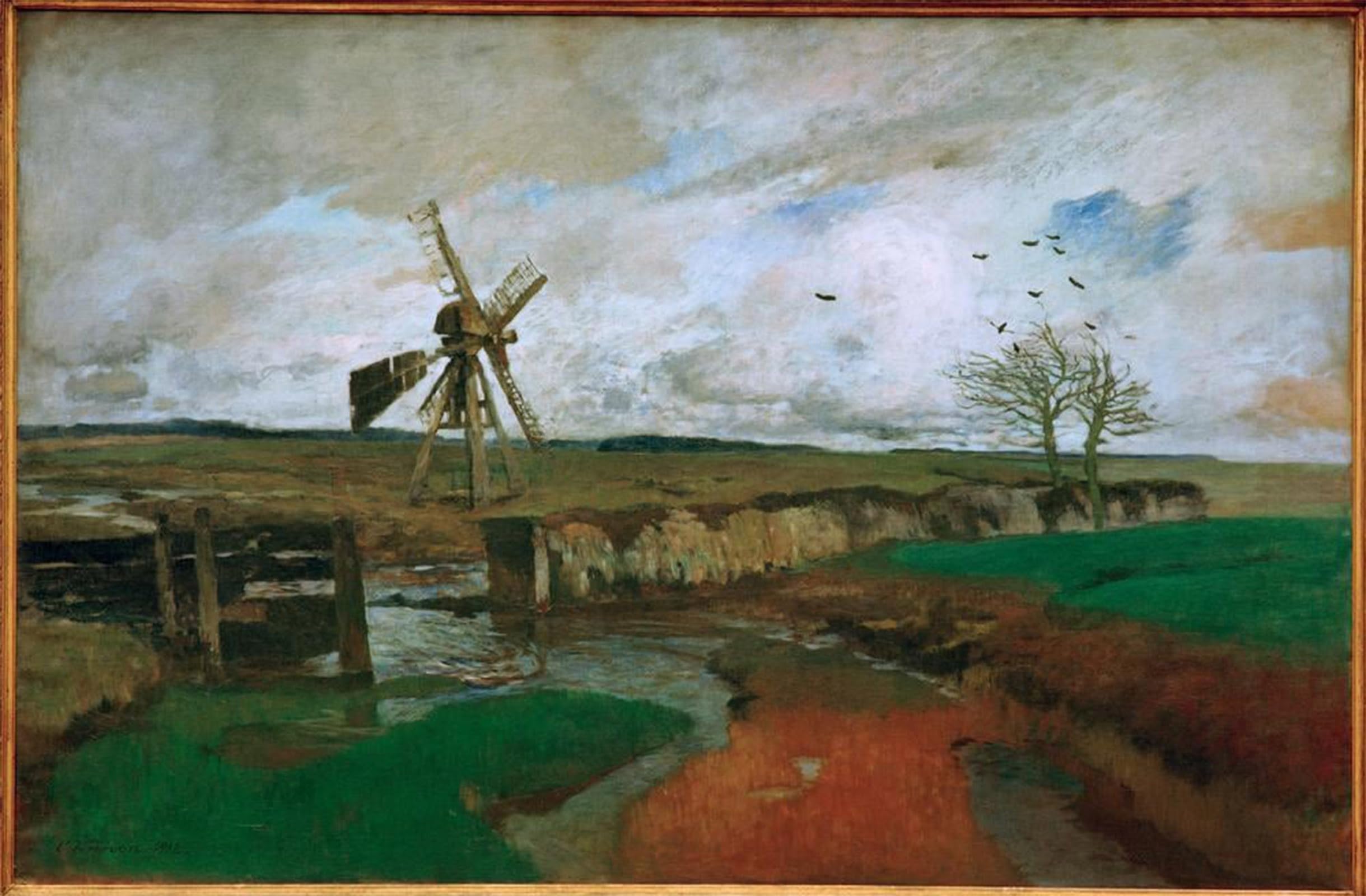 SERENDIPITP Retro Picture Poster Wall Art Pictures Painting Landscape with Windmill by Carl Vinnen Wall Art Canvas Print for Wall Decor 60x90cm