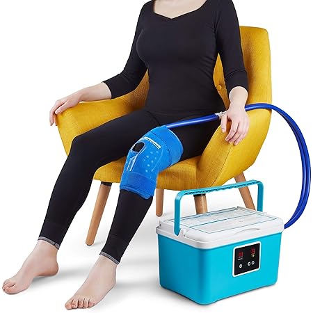 Cold Therapy Machine — Cryotherapy Freeze Kit System — for Post-Surgery Care, ACL, MCL, Swelling, Sprains, and Other Injuries — Wearable, Adjustable Knee Pad — Cooler Pump with Digital Timer