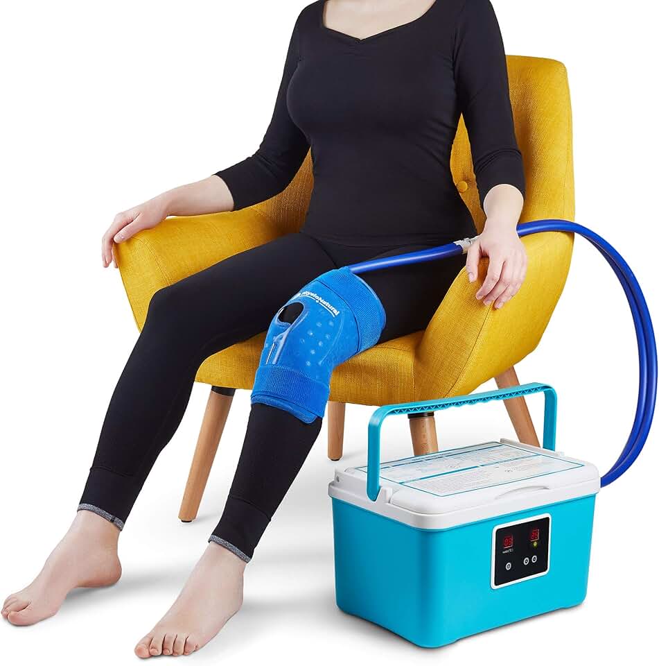 PhysioNatural Cold Therapy Ice Machine for Knee Surgery Recovery – Programmable Continuous Cryotherapy System with Adjustable Knee Pad for Post-Op Swelling, Sprains &amp; Injuries