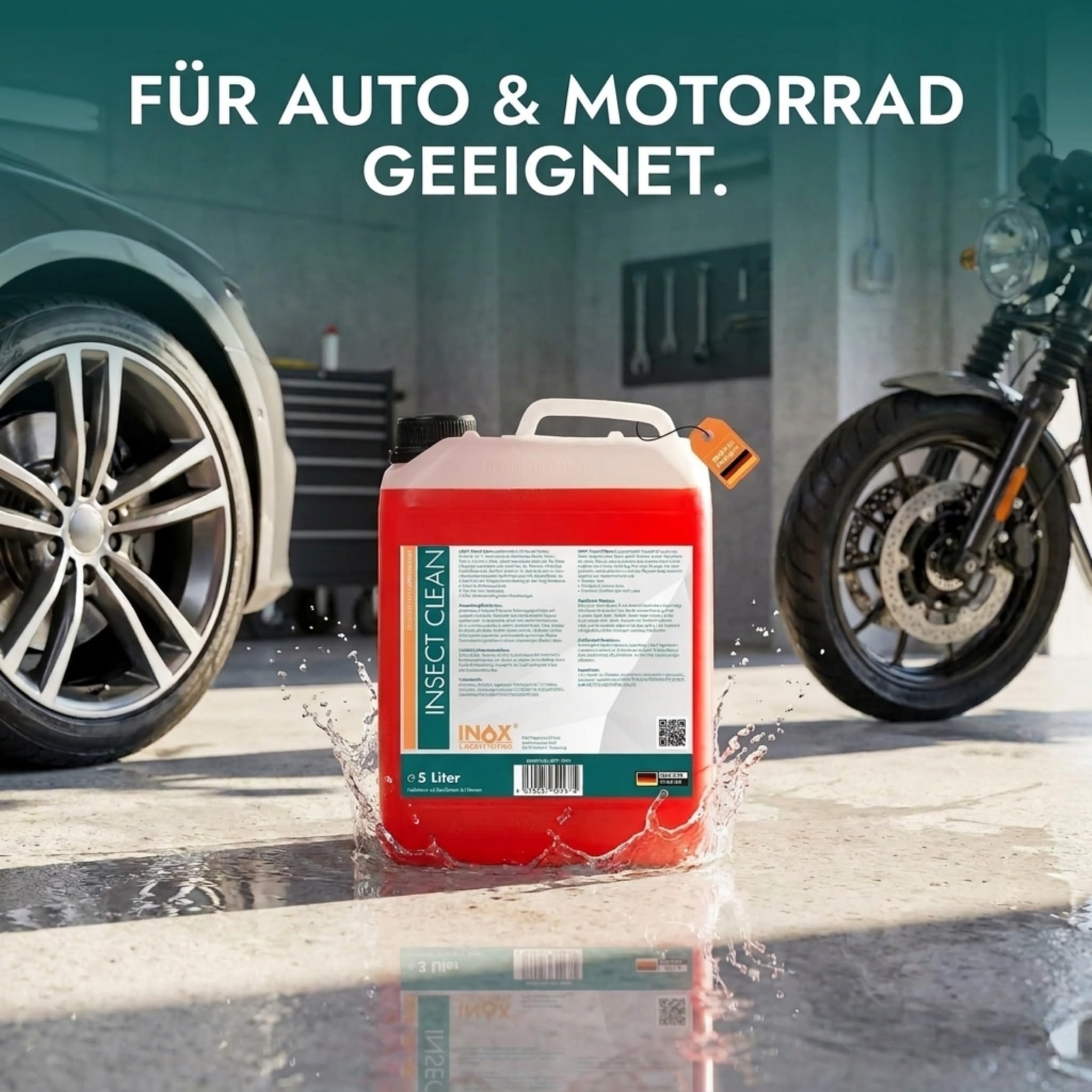INOX Insektenentferner Auto & Motorrad 4x5L – auch bei Vogelkot | Entfernt Insekten & Baumharz – lösungsmittelfrei, sicher für Lack, Chrom, Glas & Kunststoff