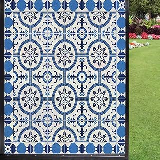 Moroccan Window Film Frosted Glass Film,Oriental Turkish Style Inspired Mosaic Motifs in Classic Retro Design Window Film Privacy Tint for Home Glass Door Kitchen,Grey Blue 24