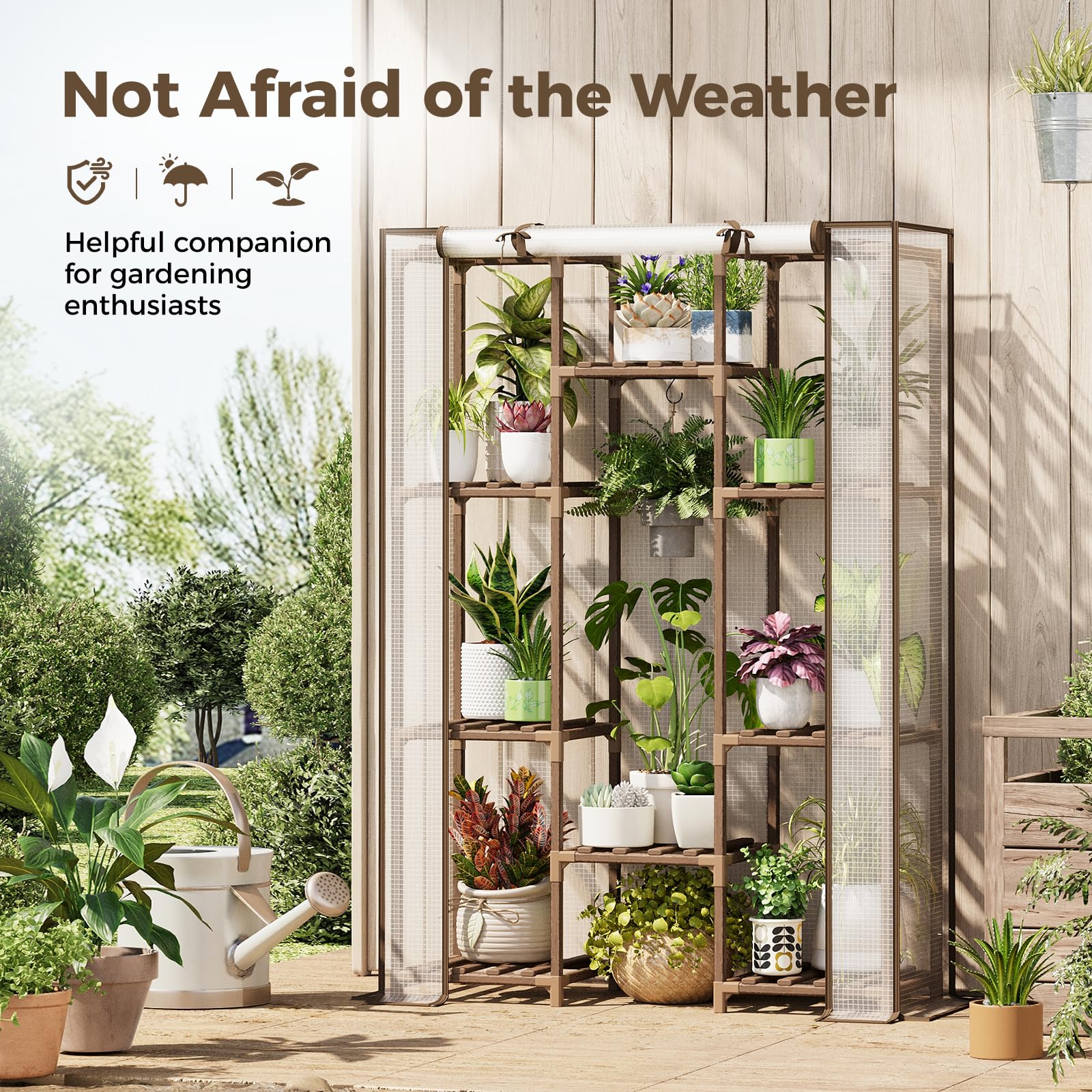 Bamworld Serra da Interno ed Esterno, Serra Alta in Legno per Piante Multiple, 10 Livelli Porta Piante Grande per 11 Vasi, Serra Calda per Angolo Stanza Balcone Giardino Patio