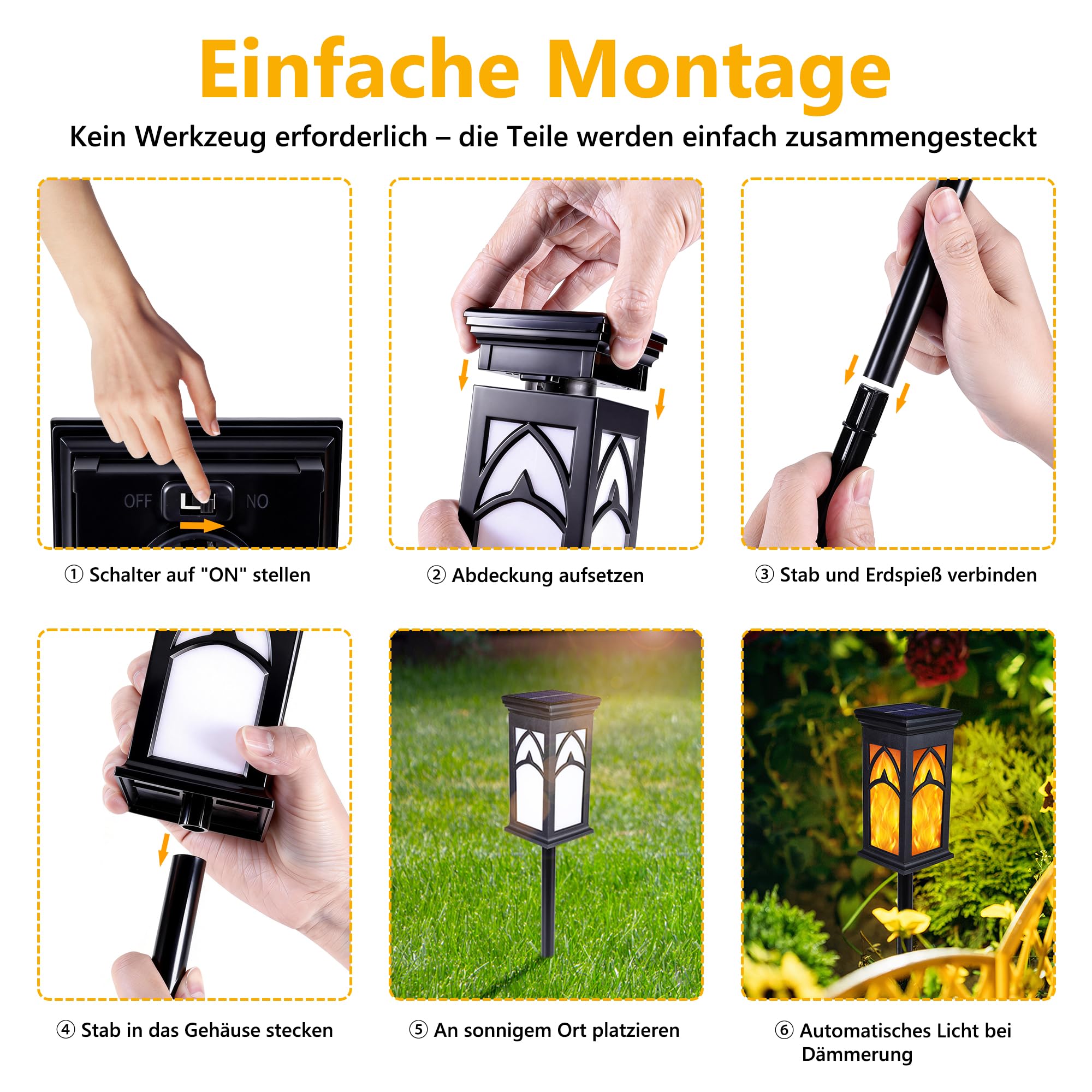Moxled Lot de 10 lampes solaires pour extérieur, avec effet flamme réaliste, IP65, étanches IP65, pour jardins, chemins, cours, pelouse, balcon