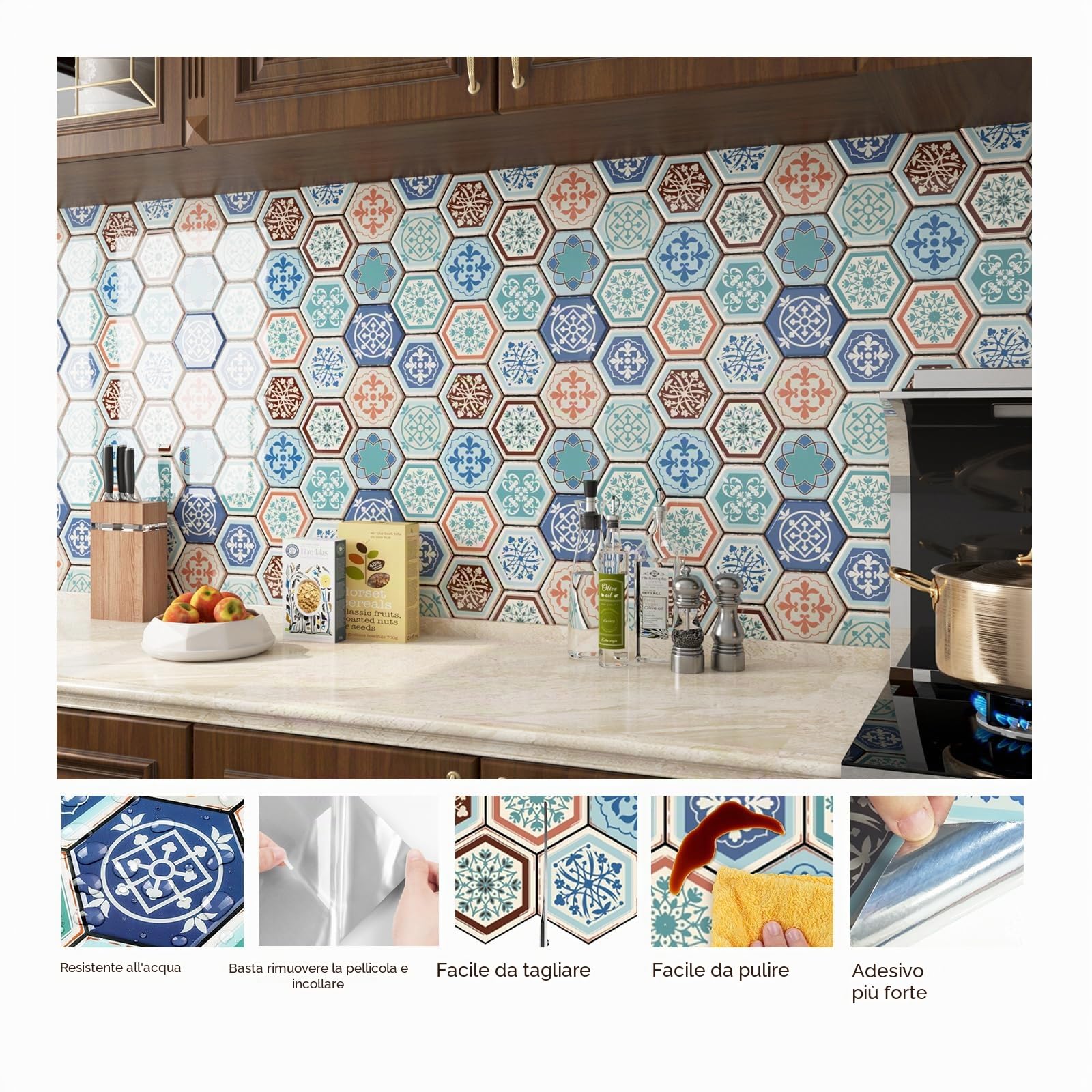 FunStick 30CMx30CM Piastrelle Adesive Cucina 3D Blu Verde Acqua Rivestimento Parete Bagno Adesivi per Piastrelle Verde Bohémien Mattonelle Adesive Cucina 15 Pezzi Paraschizzi Parete Bagno Lavanderia