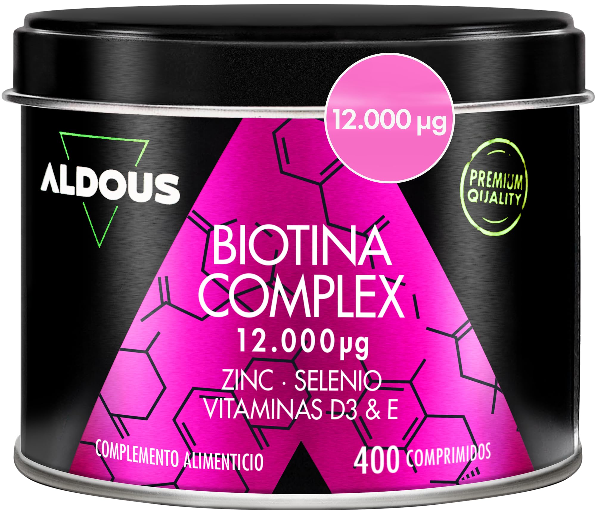 Biotina + Zinc + Selenio - 400 comprimidos 12.000 mcg (Suministro para 1+ año) - Vitaminas para el cabello - Biotina para el cabello, fortalece la piel y las uñas - Con Vitamina D3 y E - Sin aditivos