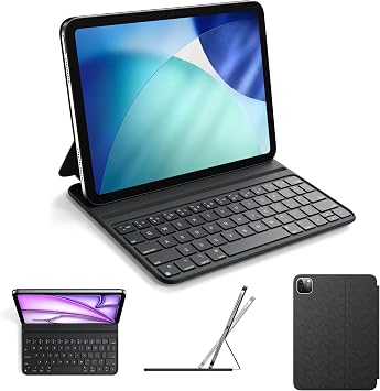HOU Slim Bluetooth Keyboard Case for iPad Air 11 inch M4/M3/M22026/2025/2024, Air 5th/4th, Pro 11 1st-4th Gen, Smart Folio, Magnetic Stand 2 Angles, Magnetic Charging, Synthetic Leather, Black