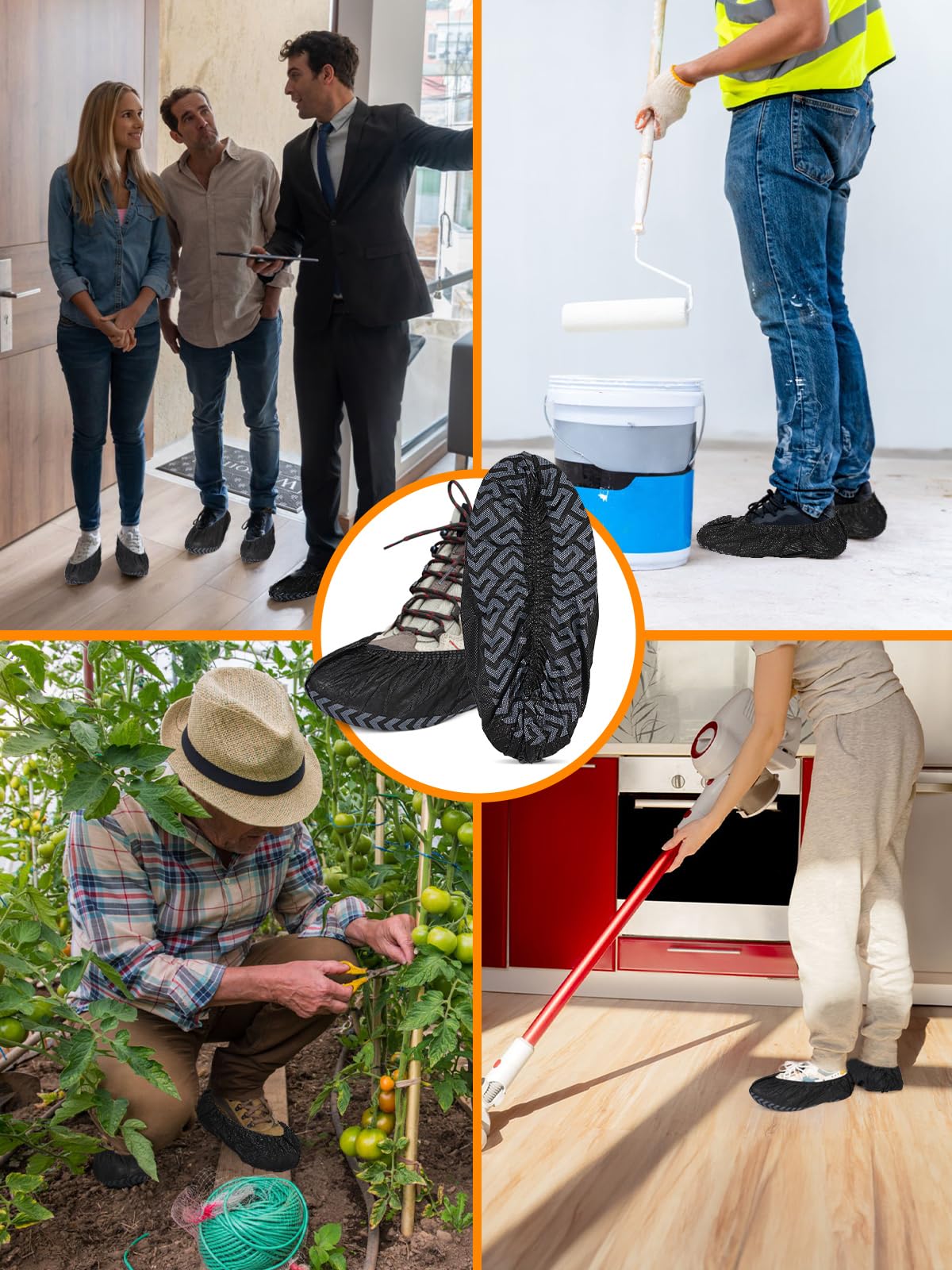 TOOSOFt Lot de 100 Surchaussures Jetables Noir en Tissu Non tissé Sur Chaussure Jetable Réutilisable - Couvre Chaussure Impermeable Antidérapants - Protege Chaussures Lavable pour le chantier