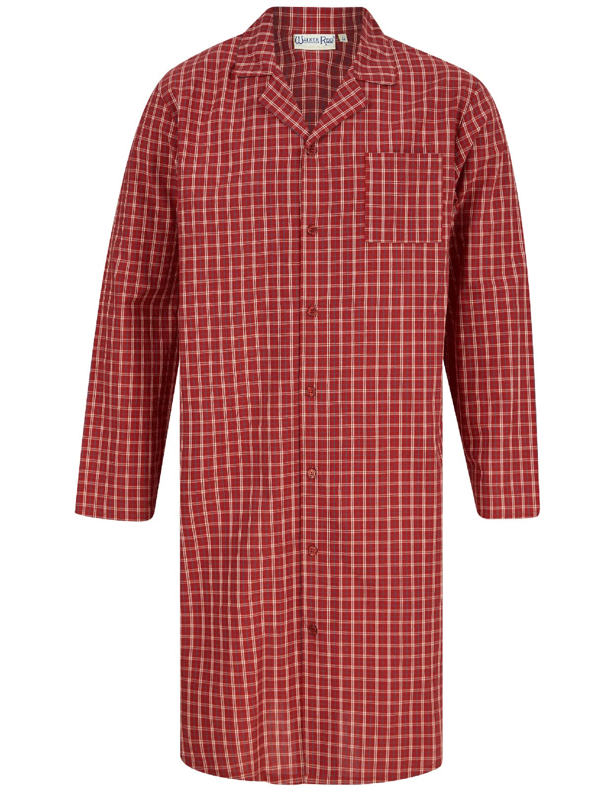 Slenderella WR02805-RD Men's Red Check Print Cotton Revere Nightshirt Small