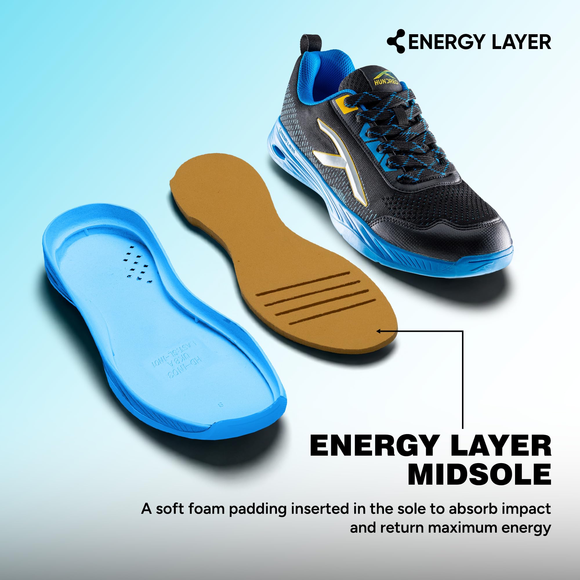 Hundred Court Flyer Non-Marking Badminton Shoes | Indoor Court Shoes for Badminton & Indoor Sports | Lightweight, Breathable, Cushioned, Durable & Comfortable - Black/Blue/Yellow 1