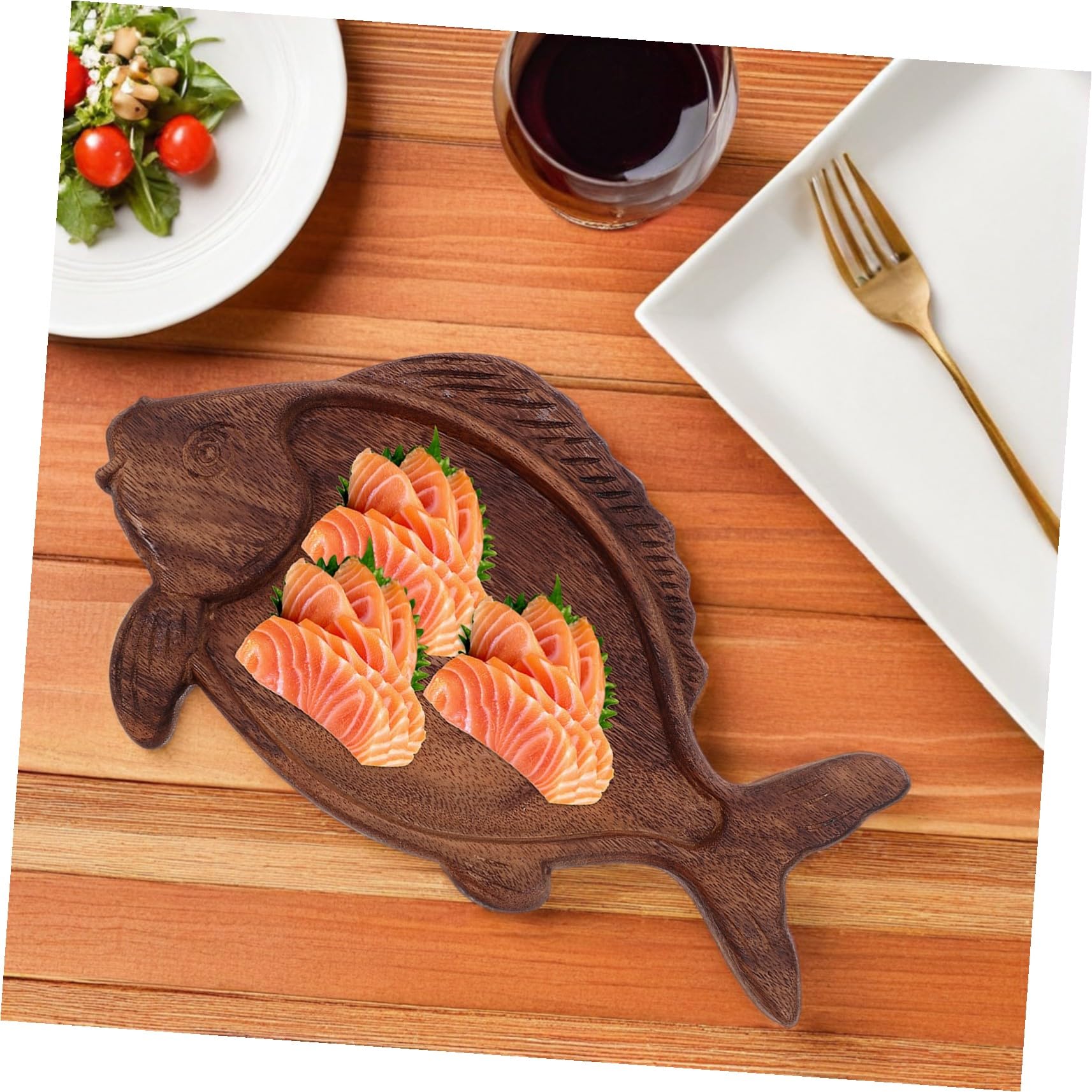 TOYANDONA Piatto Sushi in Noce Forma di Pesce Vassoio in Legno per Antipasti Sashimi Formaggi Dessert e Frutta Secca Vassoio Tradizionale per Sushi e Snack per Cucine Stile Country e