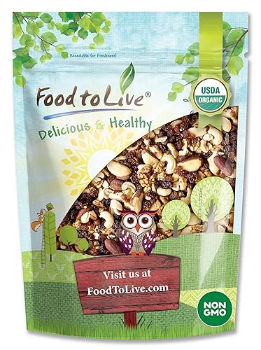 Miniatura 6 de Food to Live Organic Energy Trail Mix, 8 onzas, frutos secos y bayas crudos y sin OMG, incluyendo anacardos, bayas doradas, pasas, nueces y nueces