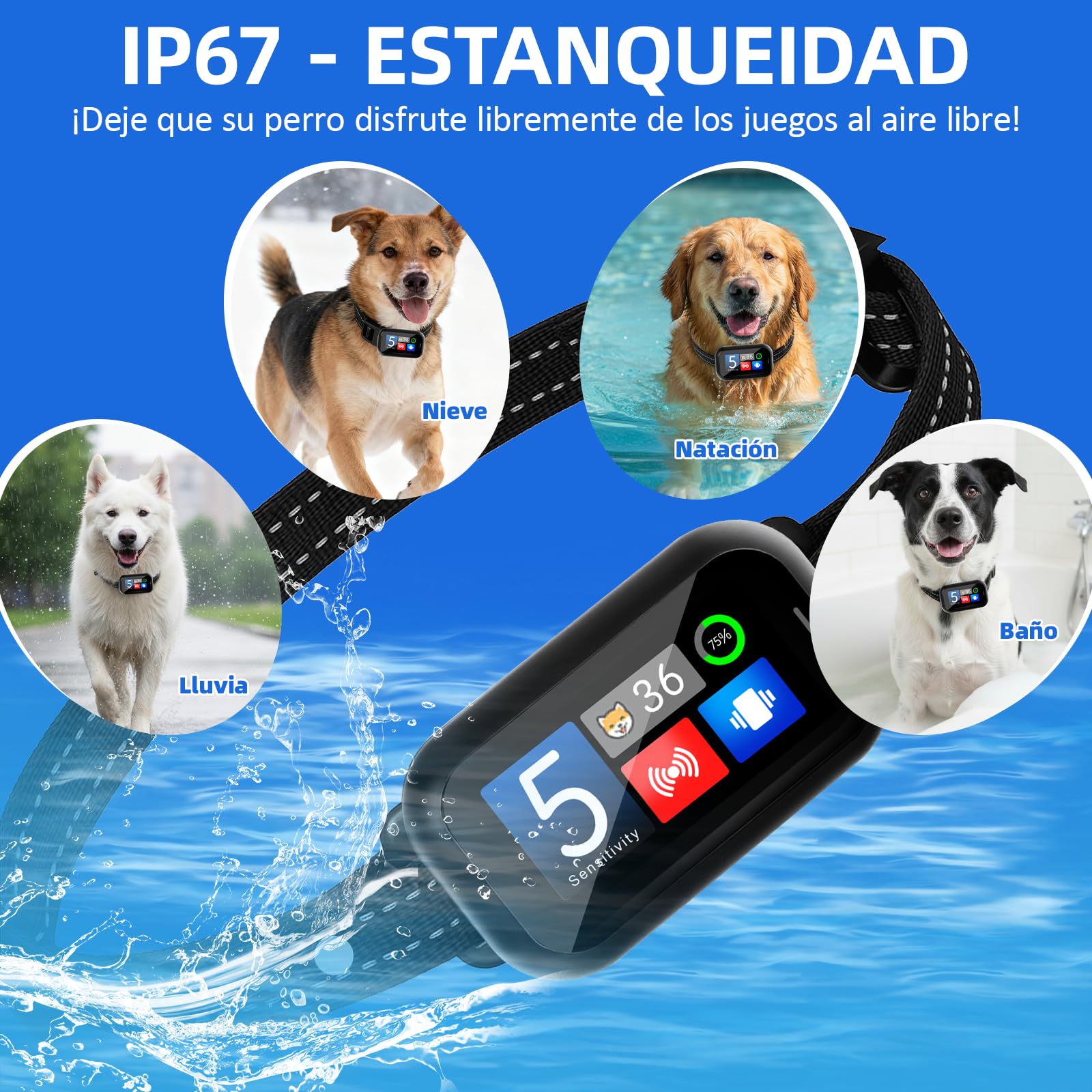 Collare Antiabbaio per Cani Piccoli Medi Grandi, Collare Addestramento Intelligente con 5 Modalità e Sensibilità Regolabile, Display LED, Batteria USB Ricaricabile, IP67 Impermeabile