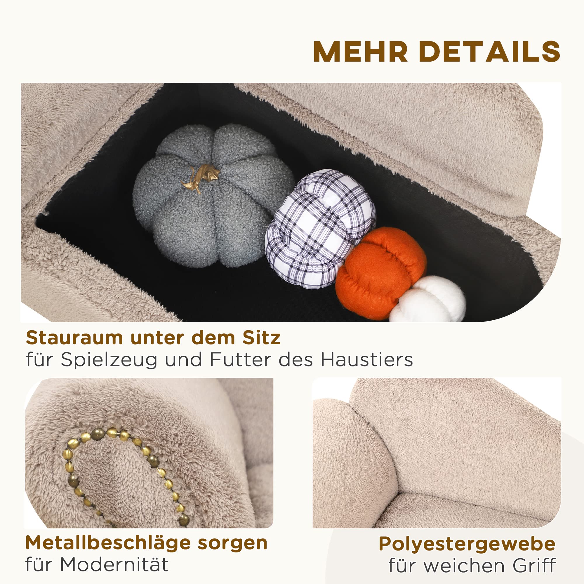 PawHut Hundesofa, Haustiersofa mit Samtoptik, Hundecouch Katzensofa Hundesessel mit Holzbeine, Haustierbett mit Stauraum, Beige, 80 x 40 x 46 cm