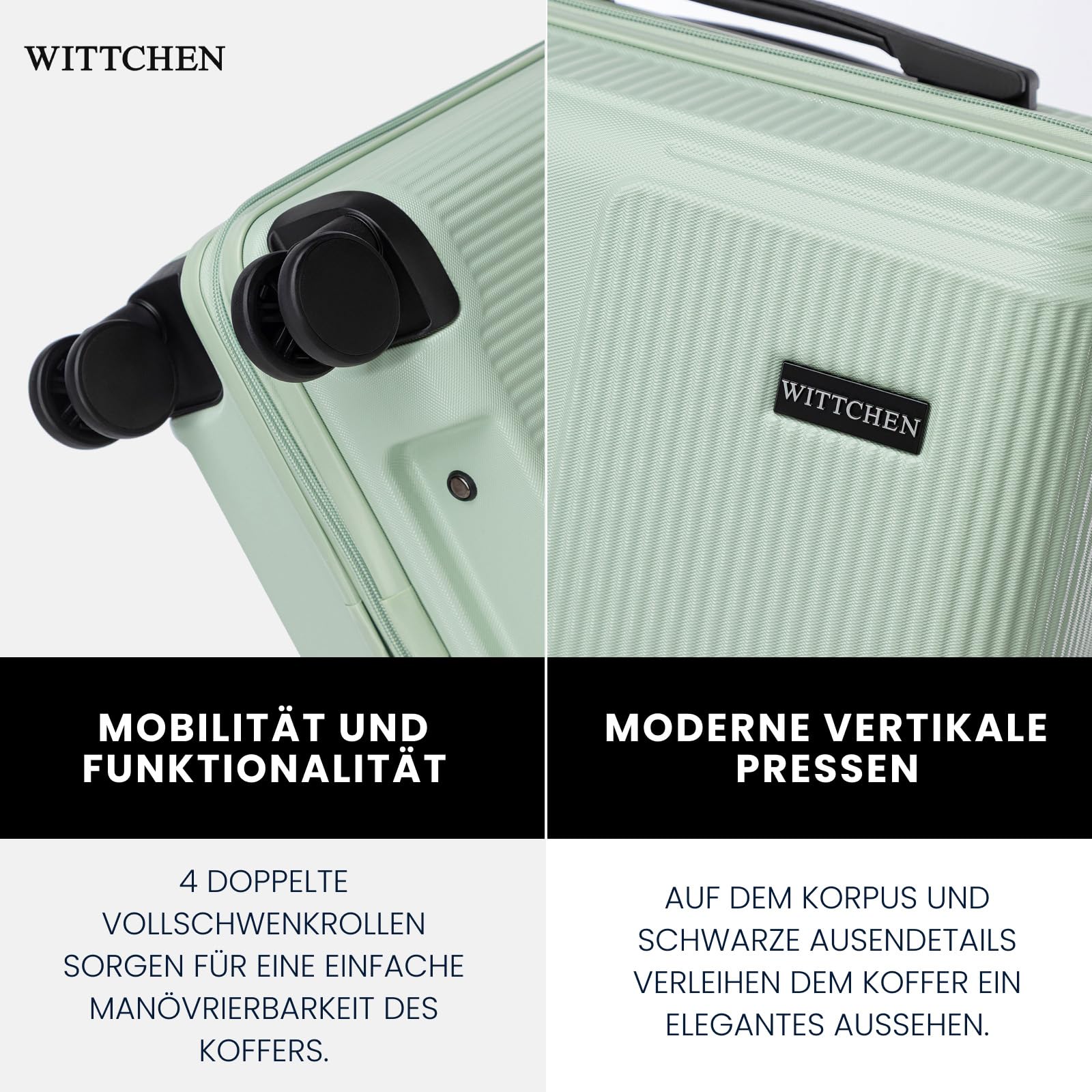 WITTCHEN Stripes Line Großer Koffer 76,5 x 50 x 29 cm XL Hartschalen-Trolley ABS 96 l 4 Rollen 360° Mintgrün