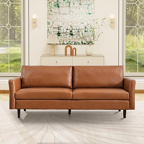 Tbfit Sofá de piel sintética de 80 pulgadas, sofá moderno de mediados de siglo, sofá de 3 plazas para espacios pequeños, dormitorio, oficina,
