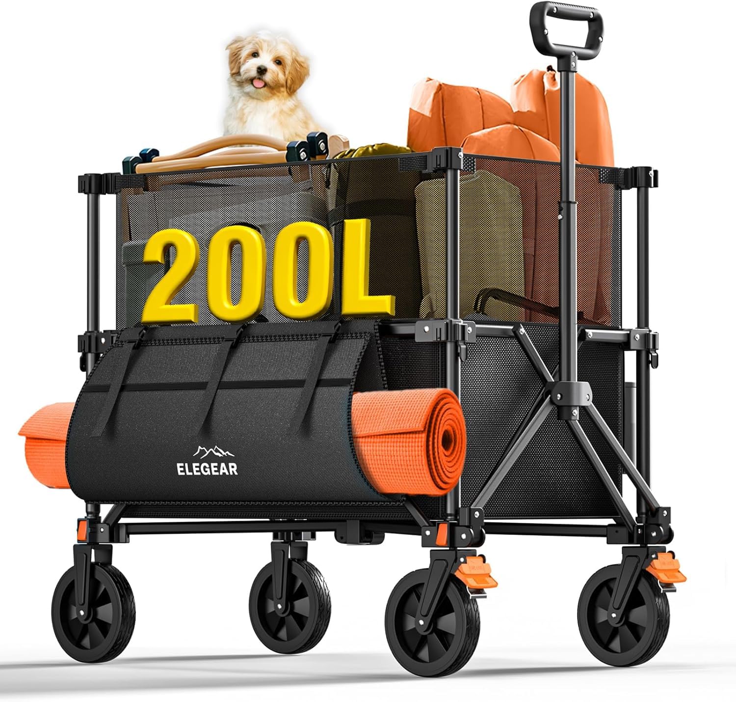Elegear Festival Trolley Cart, 200L Large Capacity Folding Wagon, Retractable Height Camping Trolley with Adjustable Handle and Cup Holder,Collapsible Utility Wagon for Garden Picnic Hiking Transport — image 1