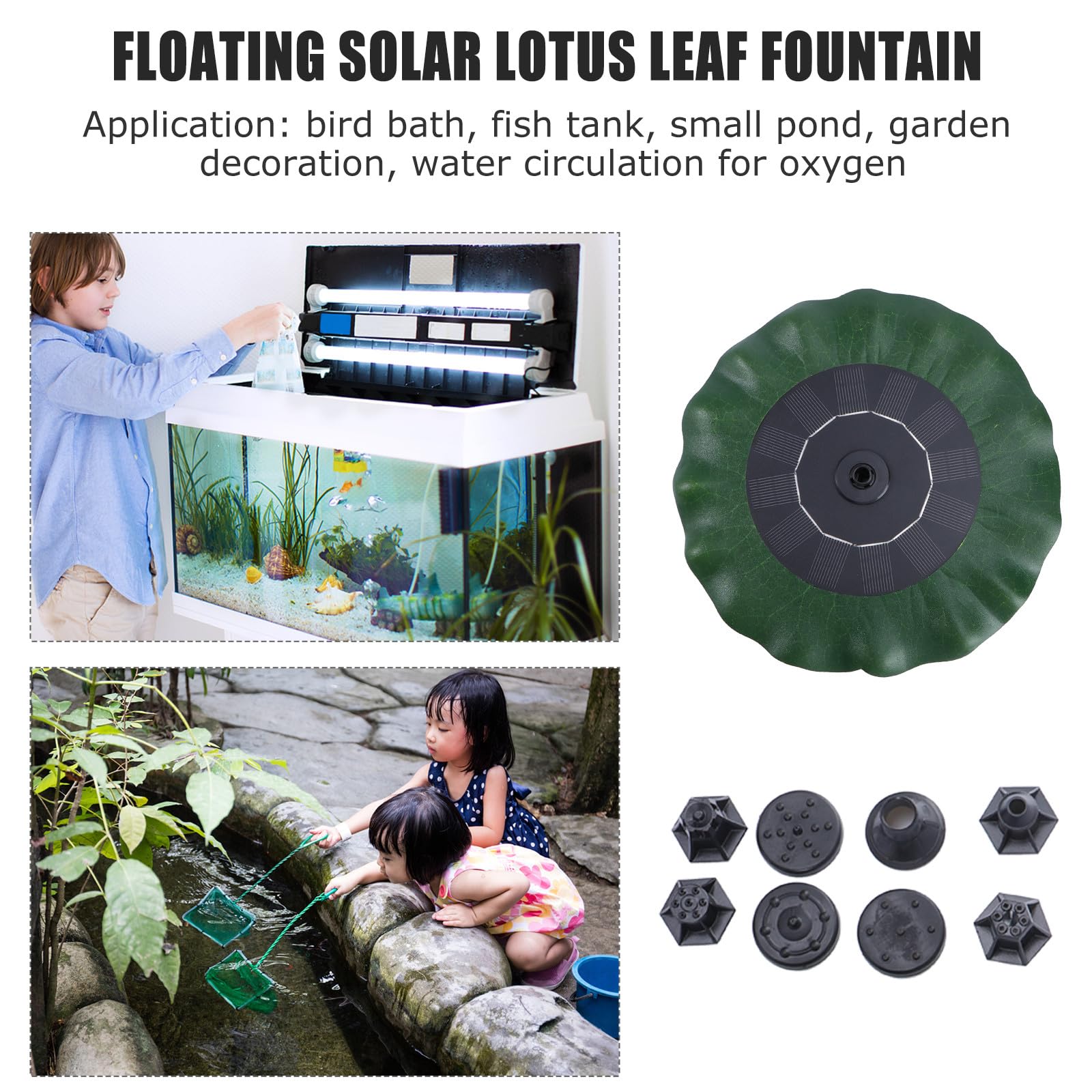 Artibetter Fontana solare per acqua, fontana solare per abbeveratoio per uccelli, pompa galleggiante con ugelli a spruzzo per la circolazione dell'acqua, abbeveratoio per uccelli, laghetto esterno