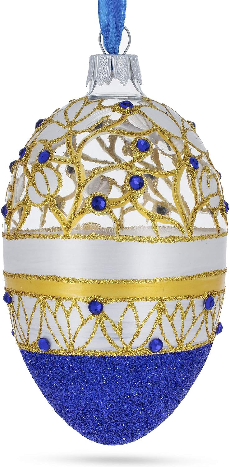 Golden Wines Jeweled Egg Glass Ornament 4 Inches
