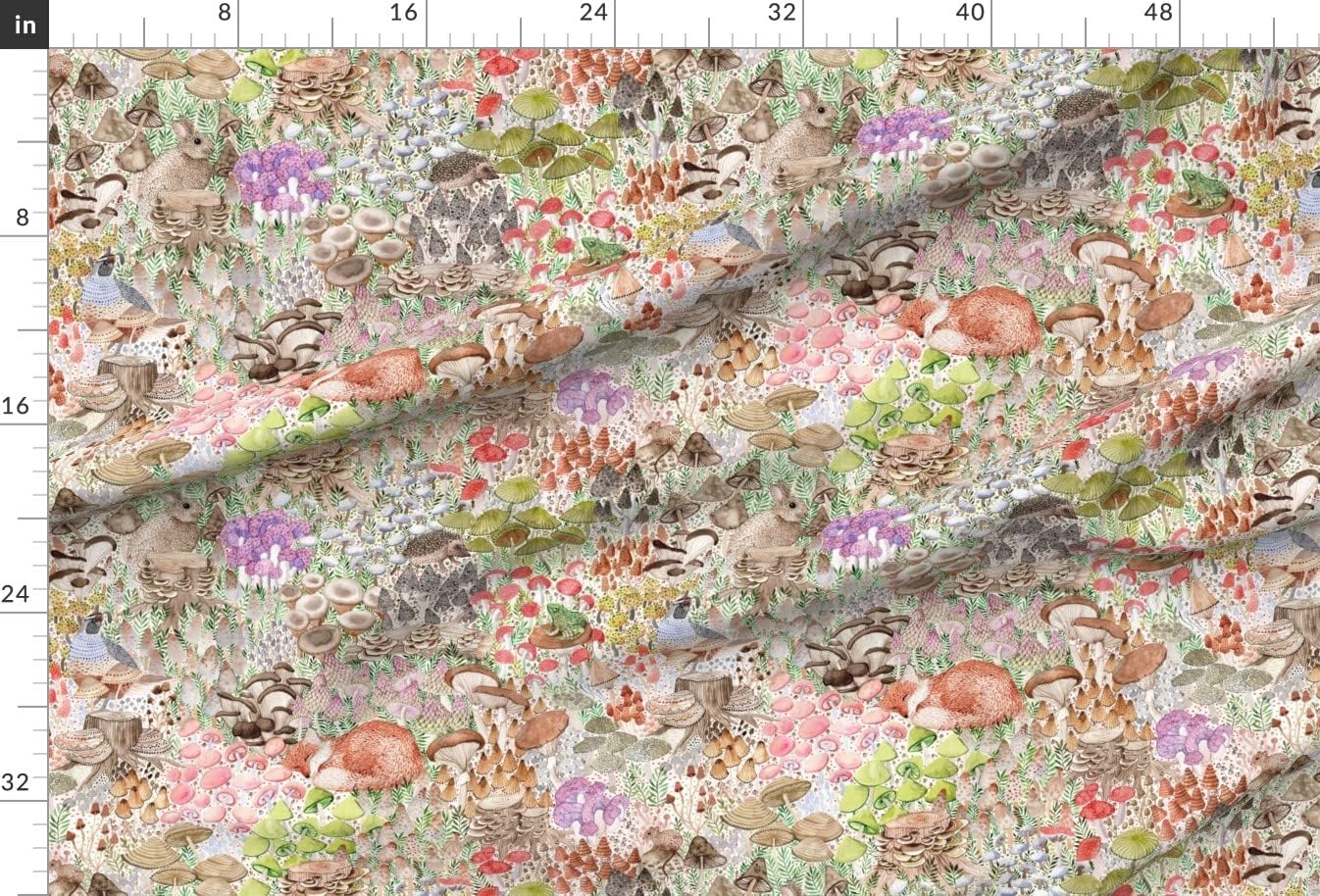 Spoonflower Fabric - Woodland Bunny Frog Mouse Foliage Fox Mushrooms Mushroom Toadstools Printed on Minky Fabric by The Yard - Sewing Baby Blankets Quilt Backing Plush
