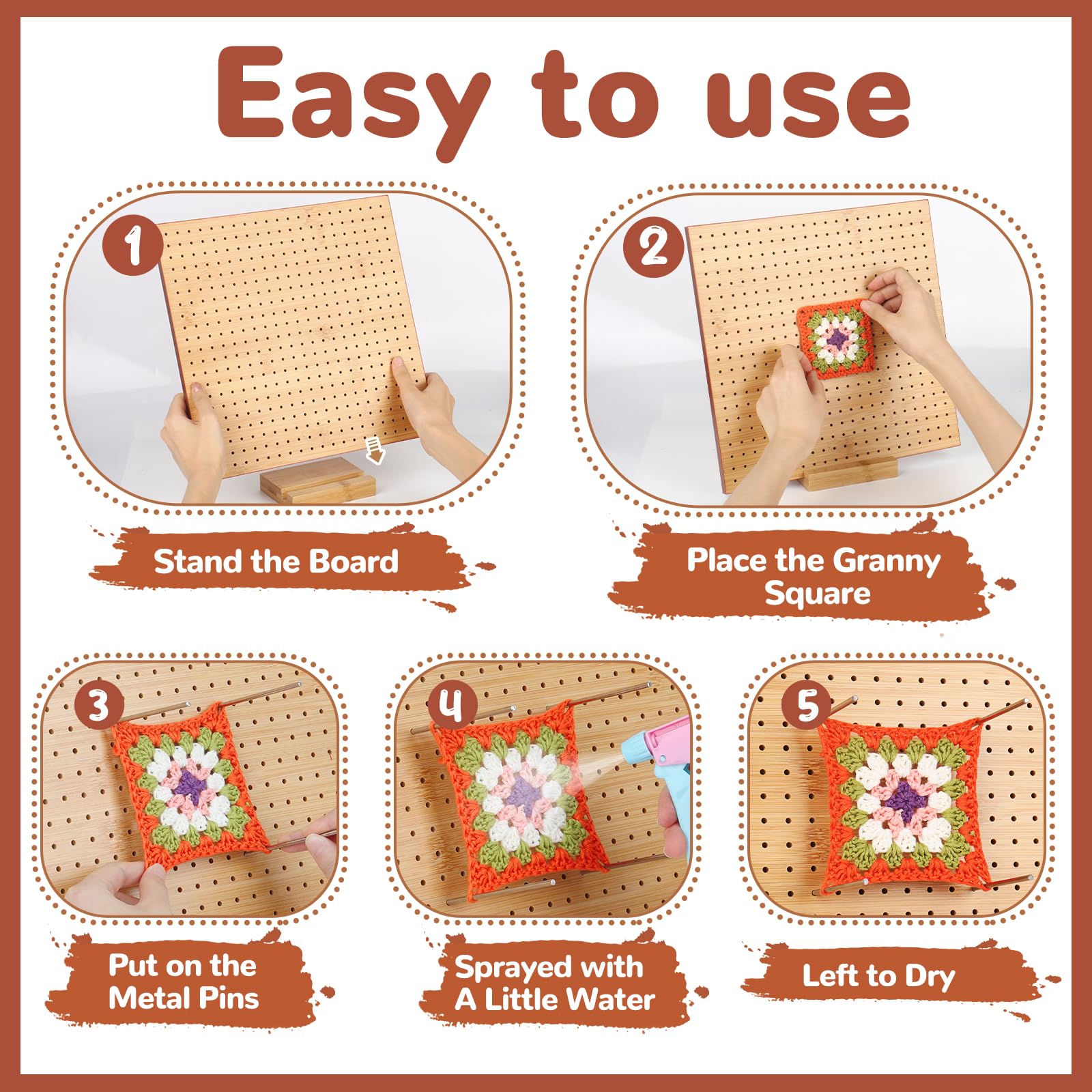 Aeelike Tagliere di blocco all'uncinetto, grande granny Squares blocco e spille, kit di 32 pezzi, tappetino grande blocco da 28 cm, per lavori a maglia con pioli