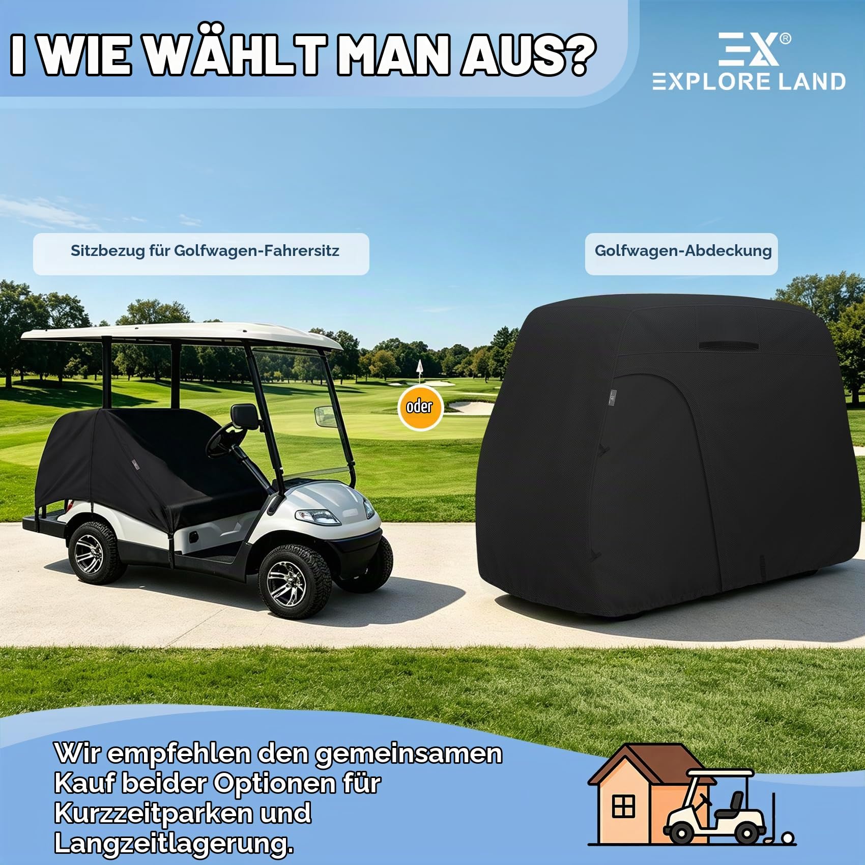 Explore Land 600D wasserdichte Golfwagen-Abdeckung, universell passend für die meisten Marken 2 Beifahrerwagen