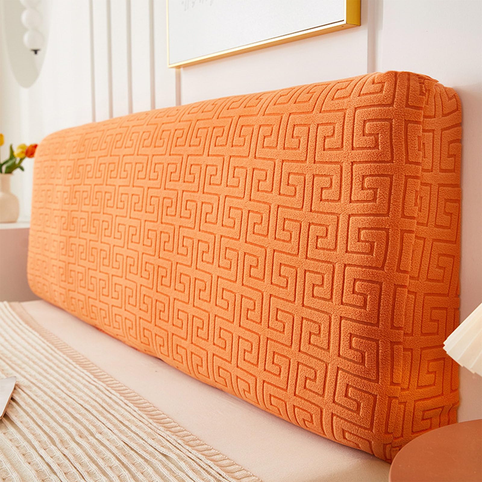 BJFCMLC Stretch Bed Headboard Slipcover Super Soft Comfortable Bed Head Cover Dustproof All-inclusive Elastic Headboard Protection Cover for King Size Double Queen Beds(150cm,Orange)