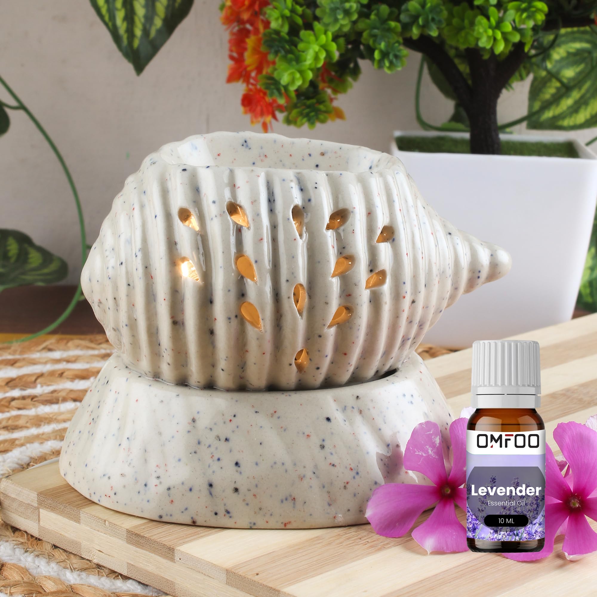 Omfoo Ceramic Electric Diffuser for Aromatherphy Air Freshner Oil with Shank Shape Diffuser 10ml Essential Fragrance Oil Decorative Gifting Item for Home Decor (10 ml Fragrance ~ LEVENDER)