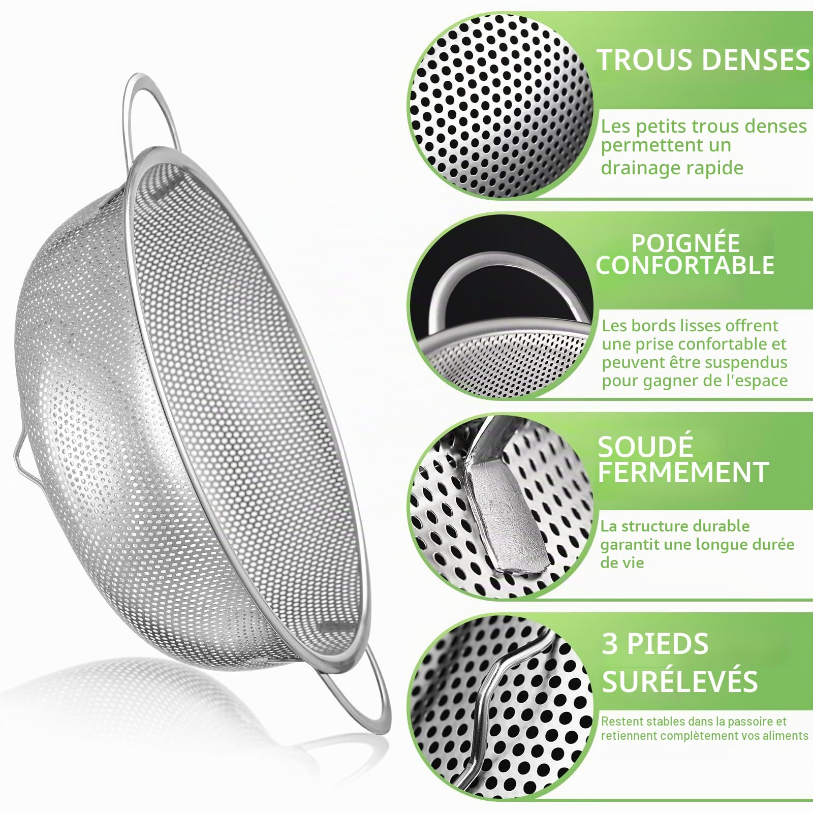Passoires en Acier Inox Microperforée 16/22/28 cm Set de 3