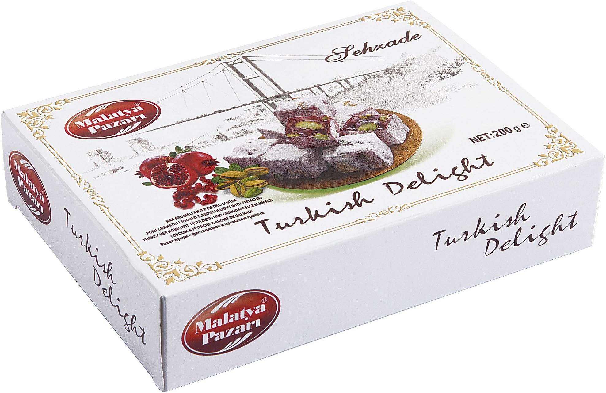Authentic Turkish Delight with Pomegranate & Sweet Confectionery Gourmet Candy Gift Box Dessert Taste the Unique FRAGRANT and Premium Quality, Nutsmine ( 200 GRAM ) - 7 oz