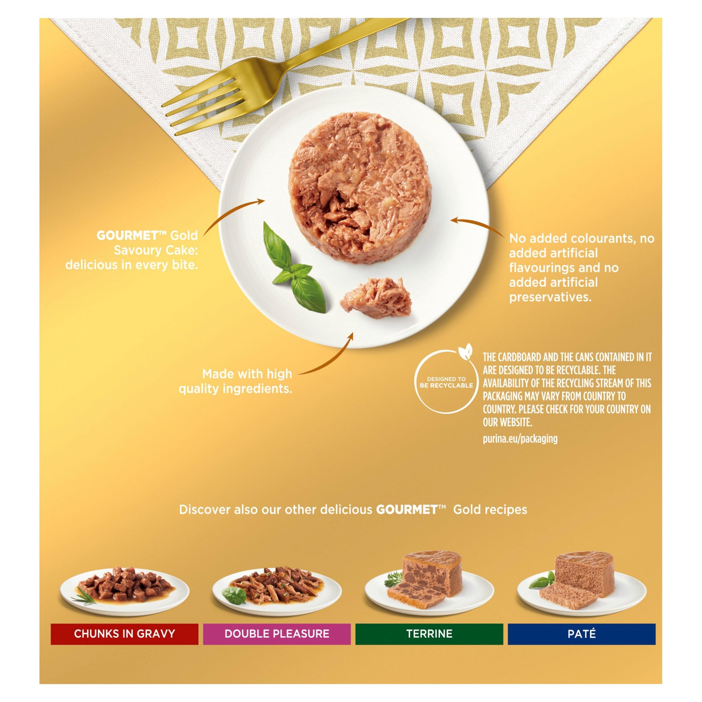 Gourmet Gourmet Gold Cat Food Tins Savoury Cake Meat and Fish, 680 g in use