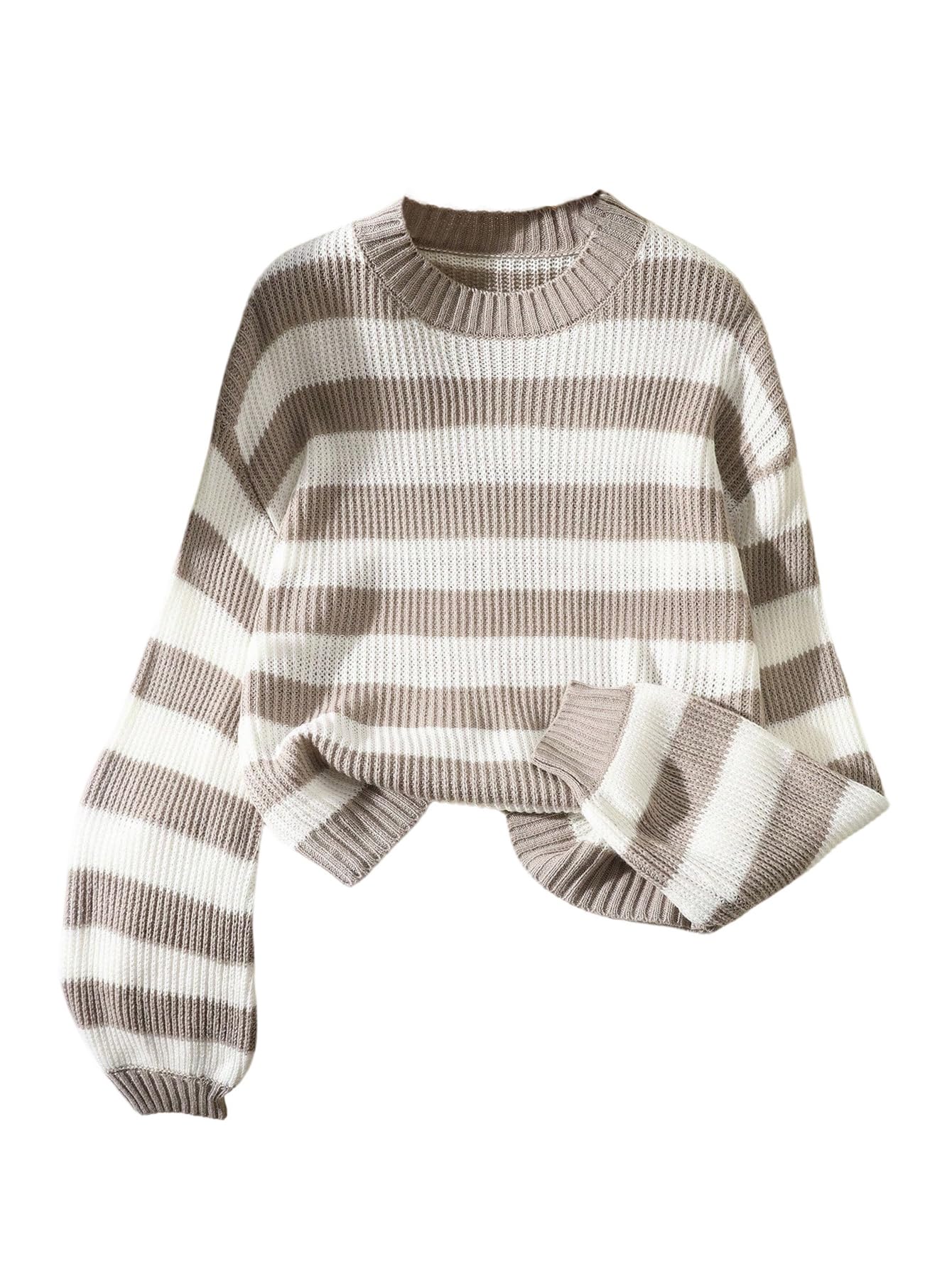 Verdusa Womens Fall Outfits Striped Cozy Sweaters Streetwear Lantern Sleeve Knit Pullover Tops