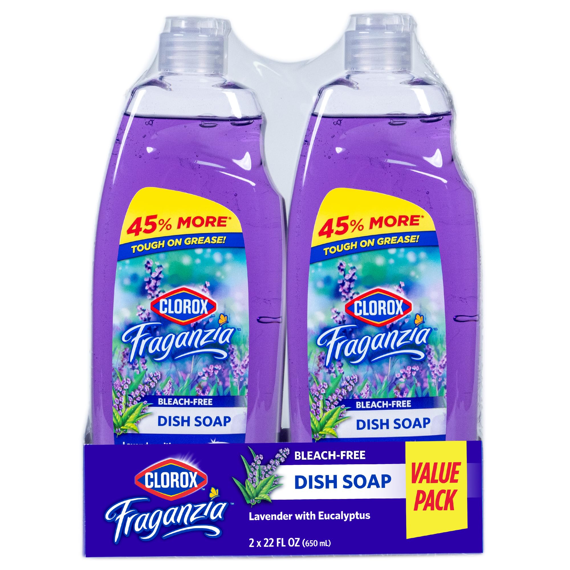 Clorox Fraganzia Liquid Dish Soap, Lavender Scent, 22 Oz, 2 Pack