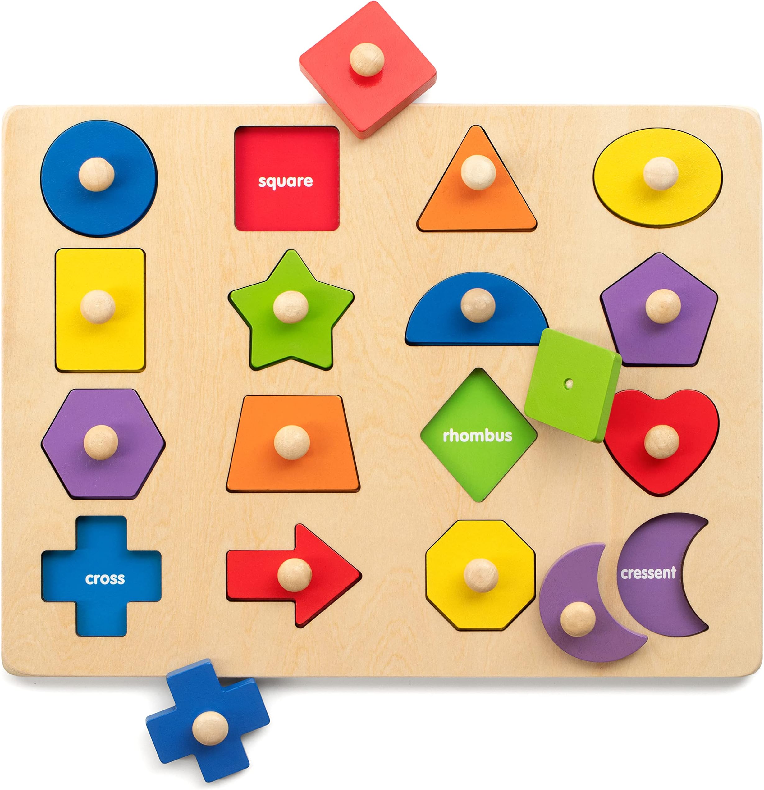Montessori Toy Wooden Shape Peg Puzzle, Fine Motor Color Matching Sorting Board, Early Learning Educational Activity Toy Gift for Preschool Toddler Baby 3 4 5 Year Old