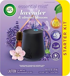 Air Wick Essential Mist Starter Kit, Diffuser + 1 Refill, Lavender and Almond Blossom, Air Freshener, Essential Oils