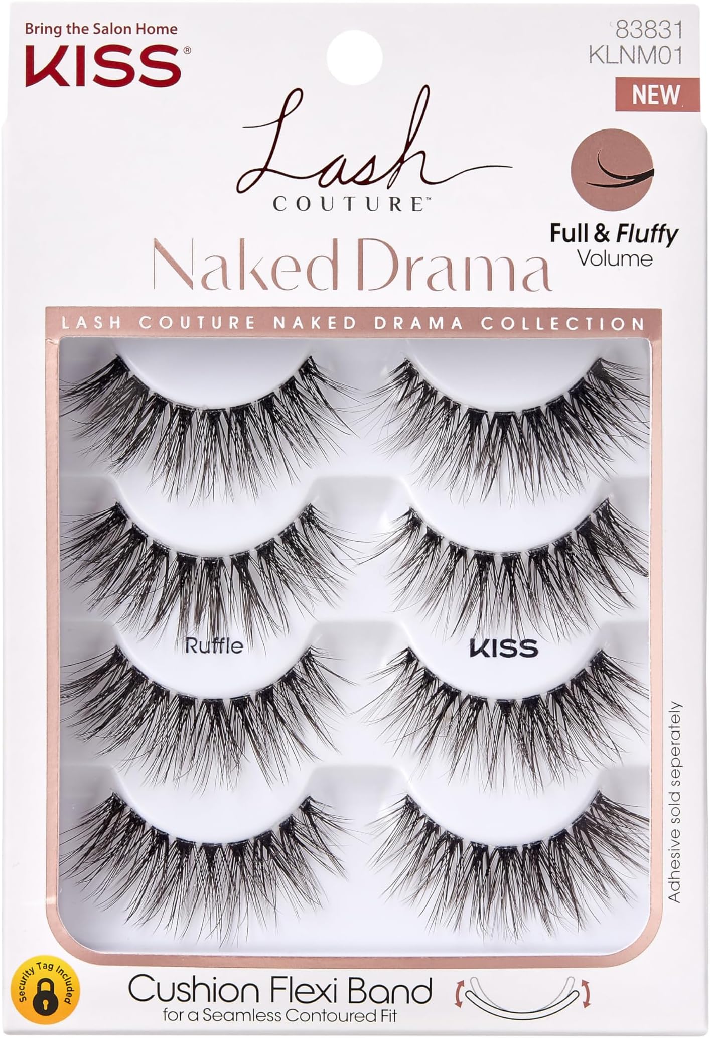 Lash Couture Naked Drama Collection Multipack, Full & Fluffy Volume 3D Faux Mink False Eyelashes, Cushion Flexi Band & Split-Tip Technology, Reusable, Contact Lens Friendly, Style Ruffle, 4 Pairs