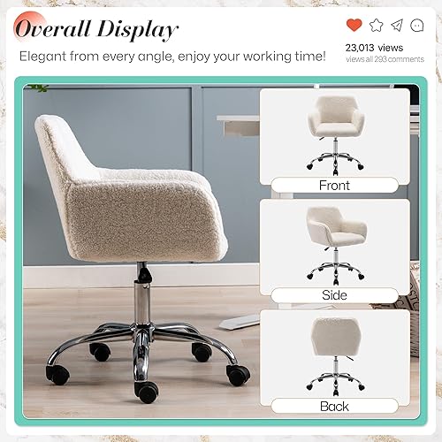 Miniatura 8 de Homedraft Silla de escritorio giratoria de piel sintética de 360, sillón de oficina en casa ajustable con base plateada para adolescentes, mujeres y
