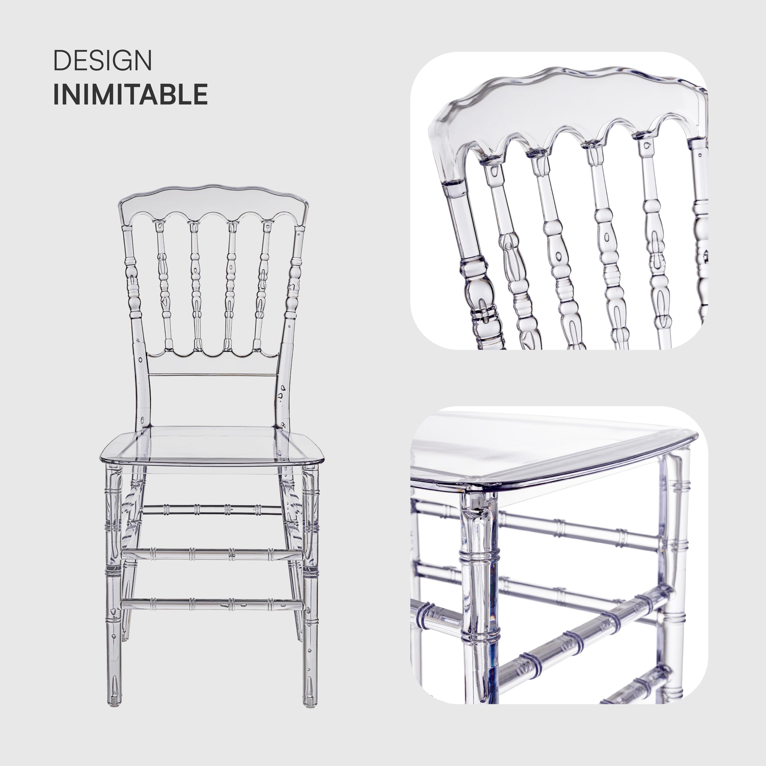 Baroni Home Set de 4 Chaises en Polycarbonate Transparent, Assise au Design Élégant Empilable et Imperméable pour Salon, Salle à Manger, Chambre à Coucher, 38X38X91 cm, Bambou